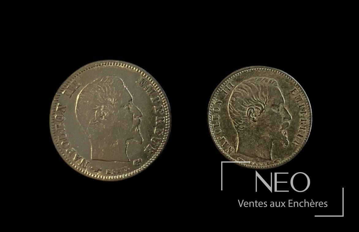 2 pièces de 5 francs or 1854 A Paris et 1859 A Paris