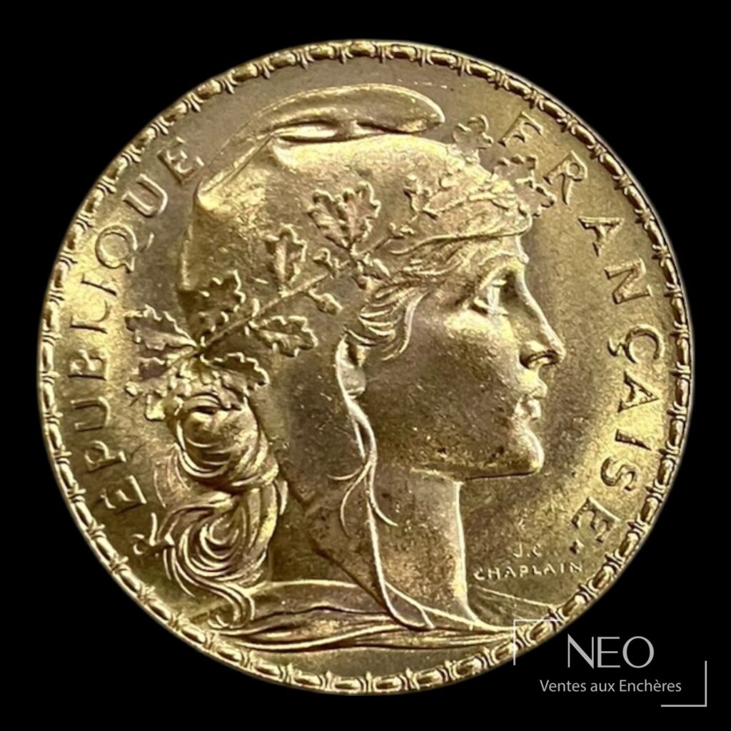 Avers d'une pièce 20 francs Marianne au coq de 1914