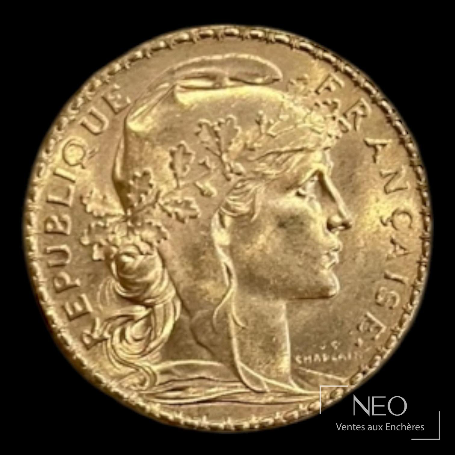 20 francs Marianne au coq, monnaie en or de 1907