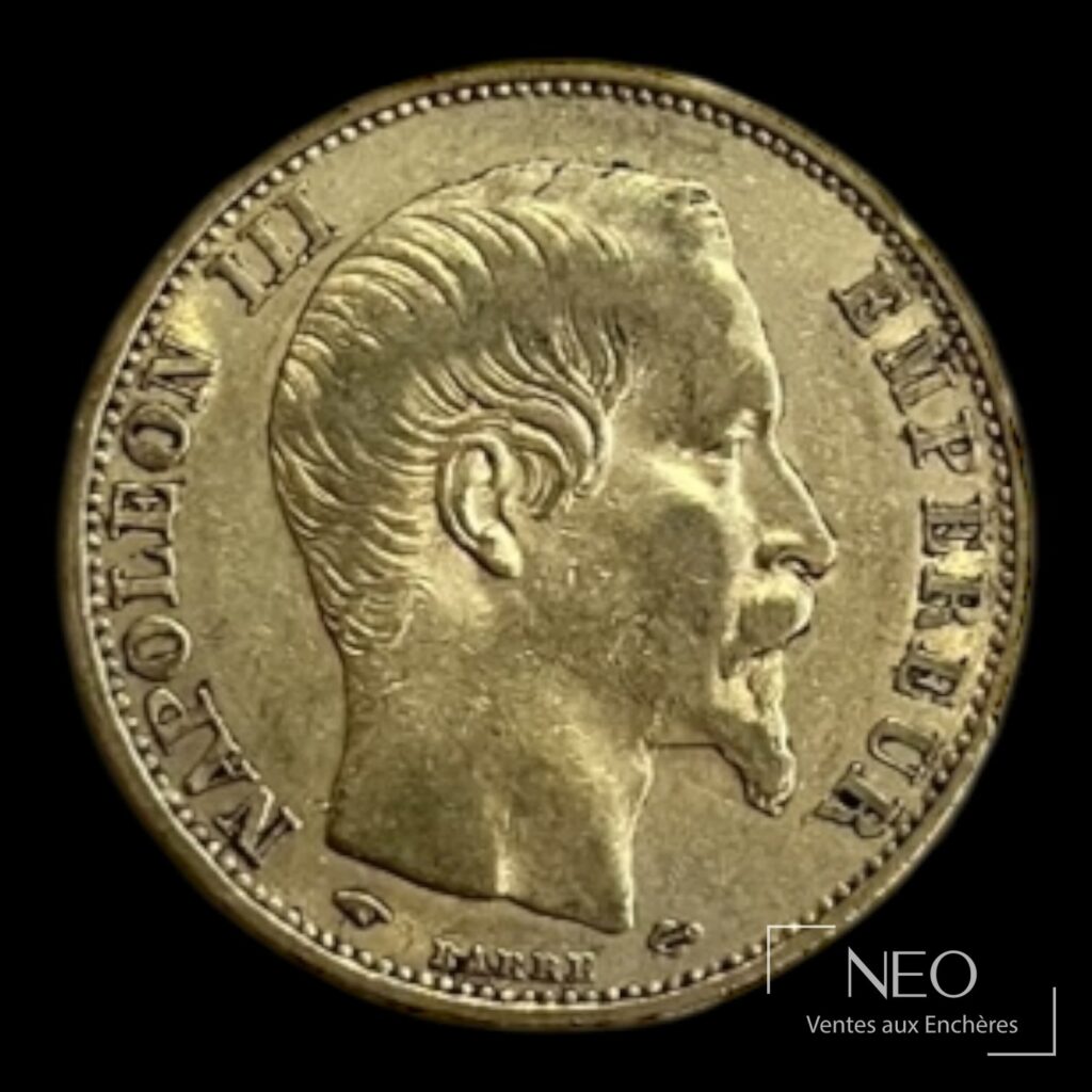 Avers d'une pièce de 20 francs Napoléon III tête nue