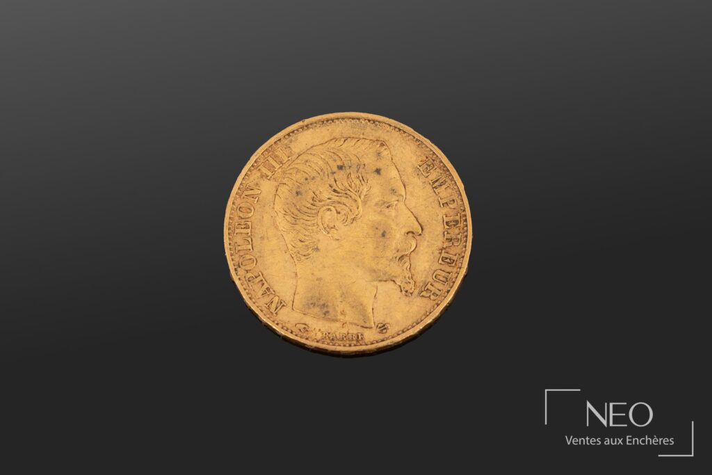 Avers d'une pièce de 20 francs or Napoléon III tête nue