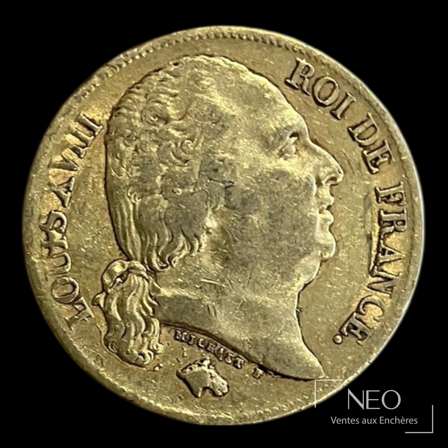 Avers d'une pièce de 20 francs or Louis XVIII tête nue