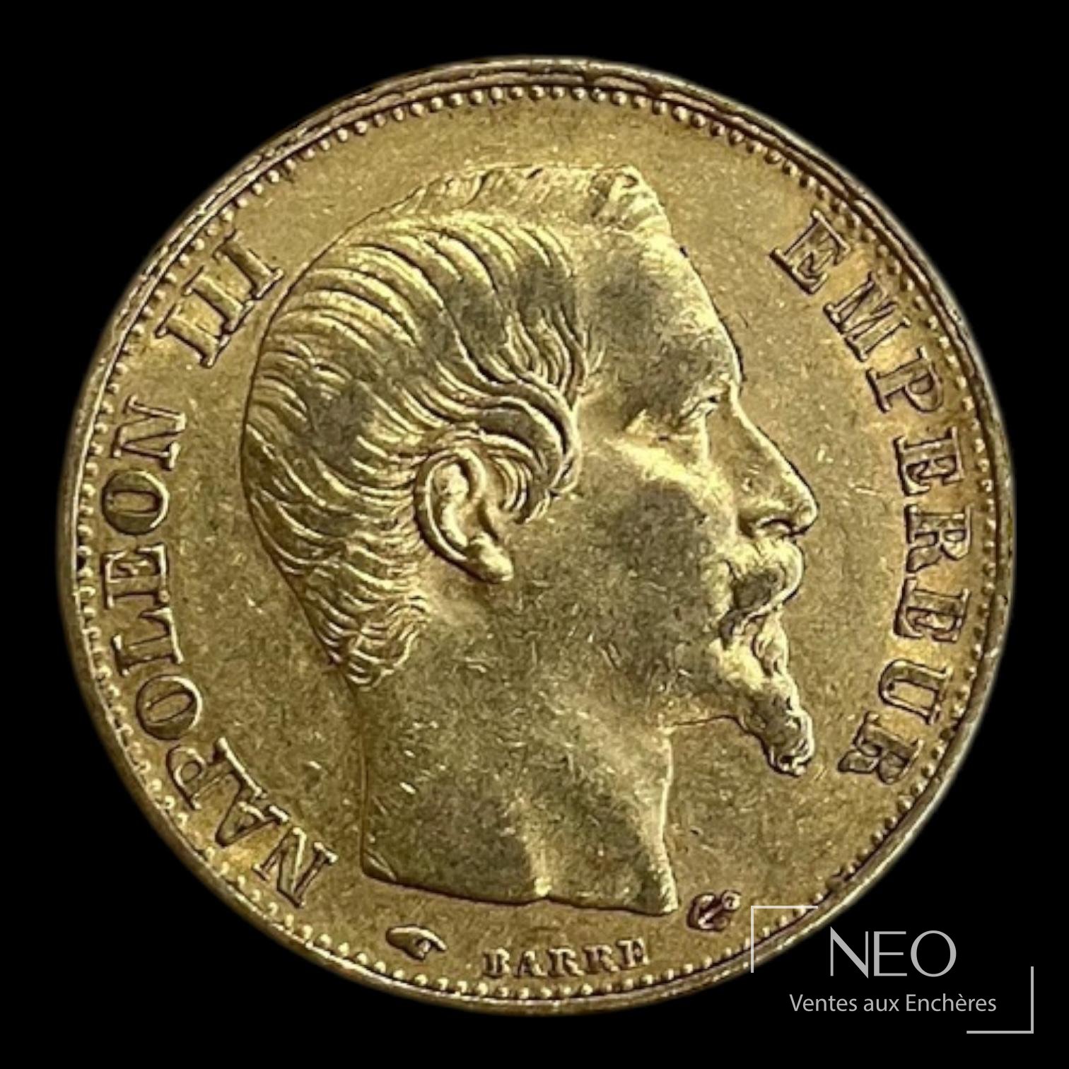 20 francs or Napoléon III tête nue 1858 A Paris