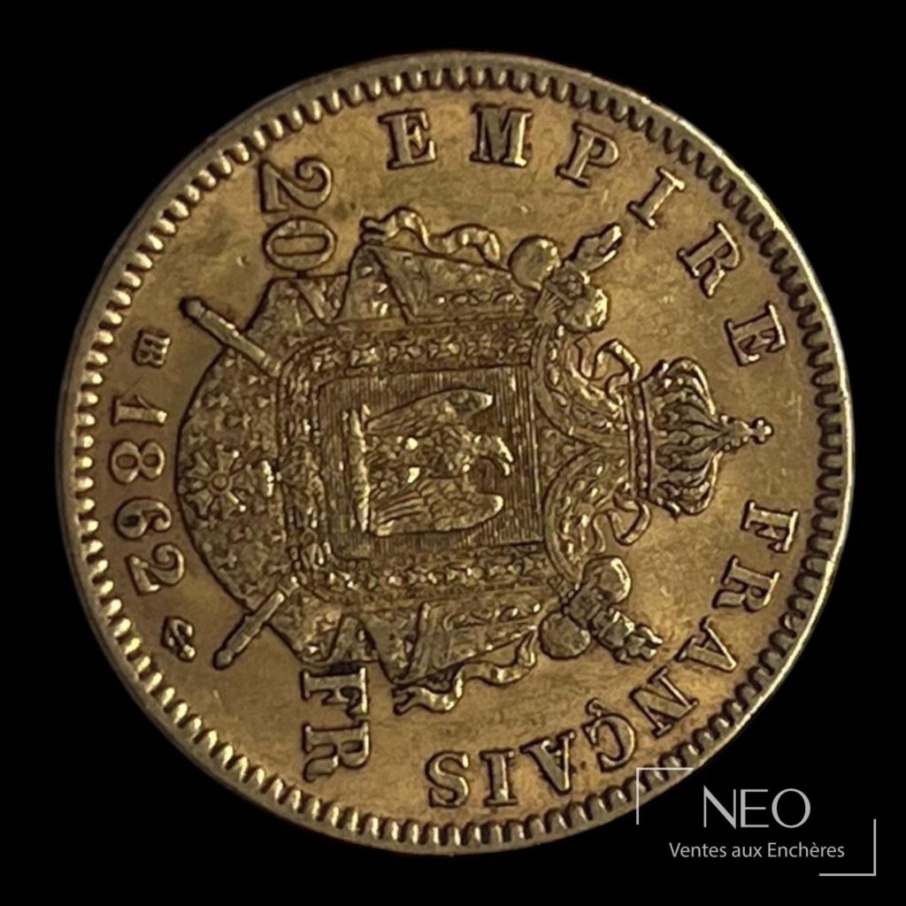 Pièce de 20 francs or Napoléon III tête laurée