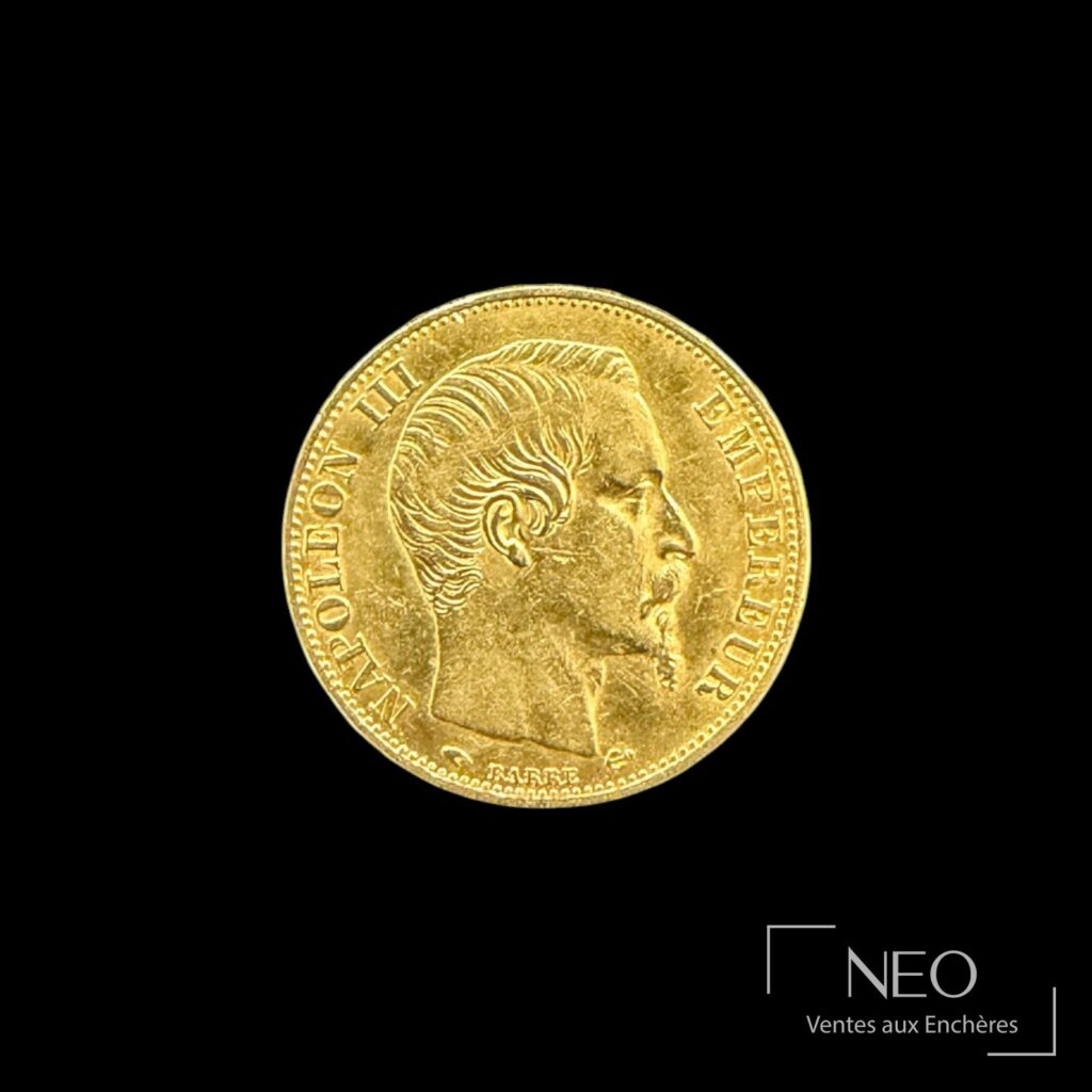 Avers d'une pièce de 20 francs or Napoléon III tête nue