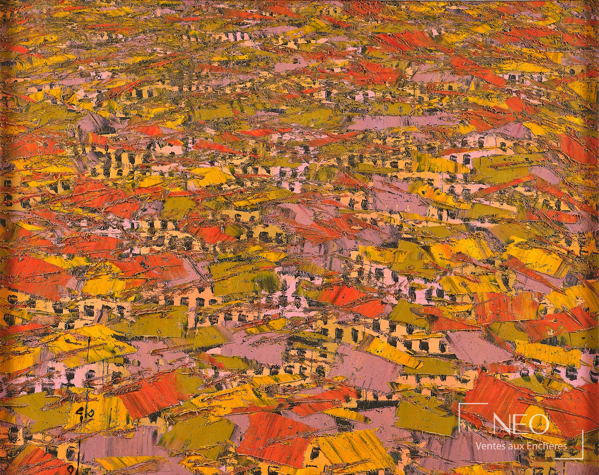 Huile sur toile abstraite aux couleurs rose
