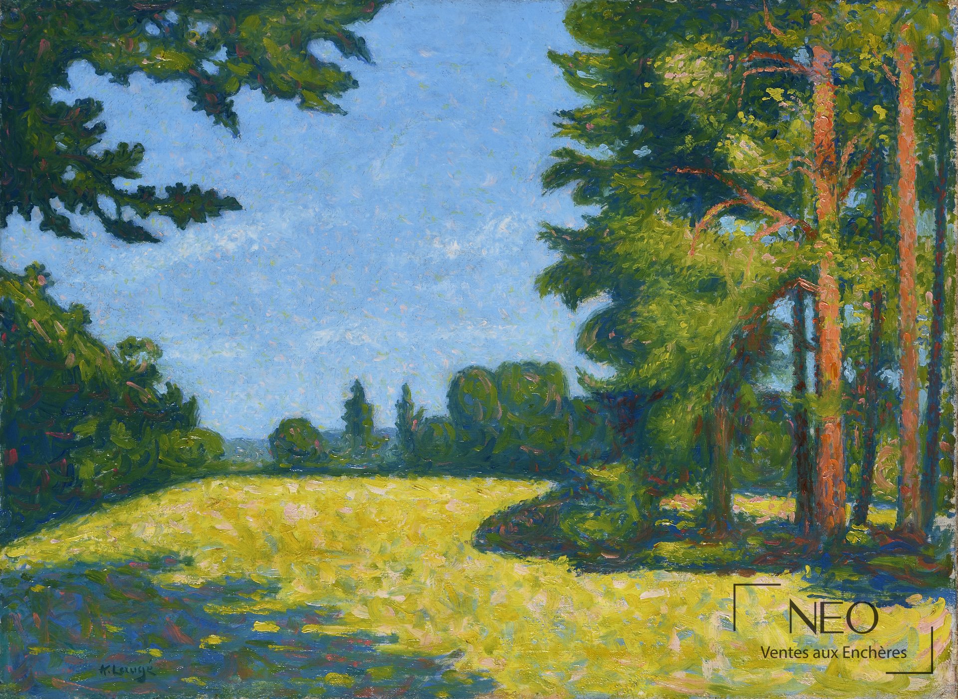 Paysage de clairière peint à l'huile sur toile