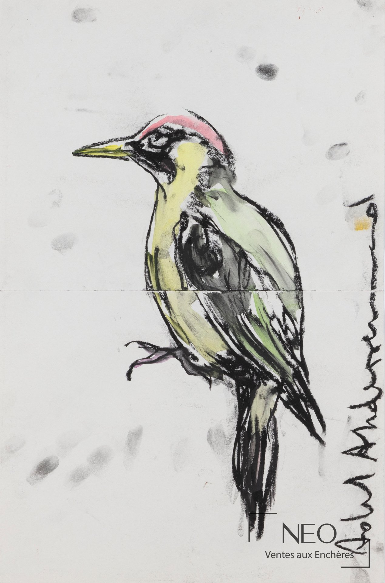 Adel Abdessemed, Oiseau, dessin au fusain sur papier