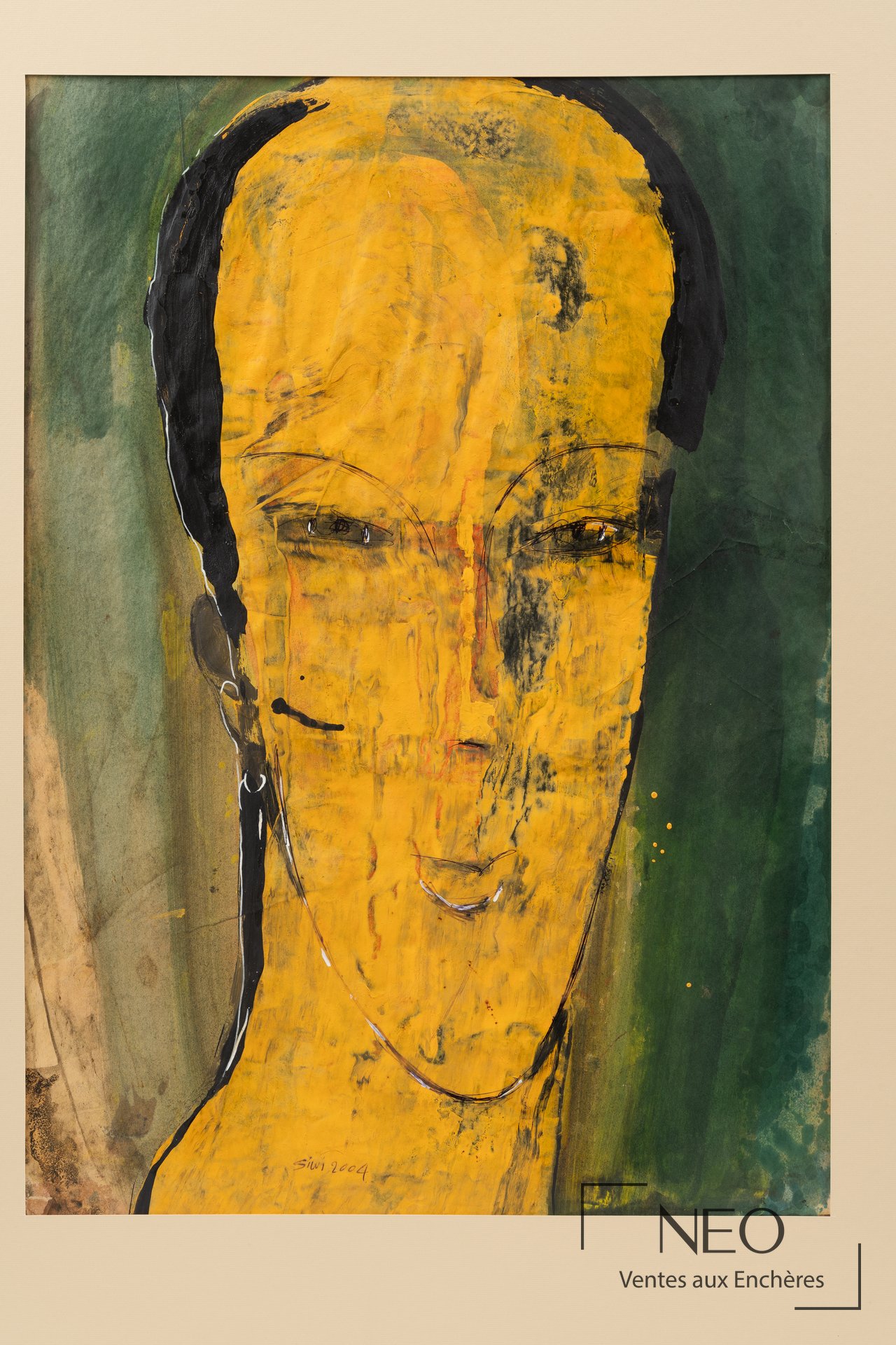 Portrait jaune et vert sur papier