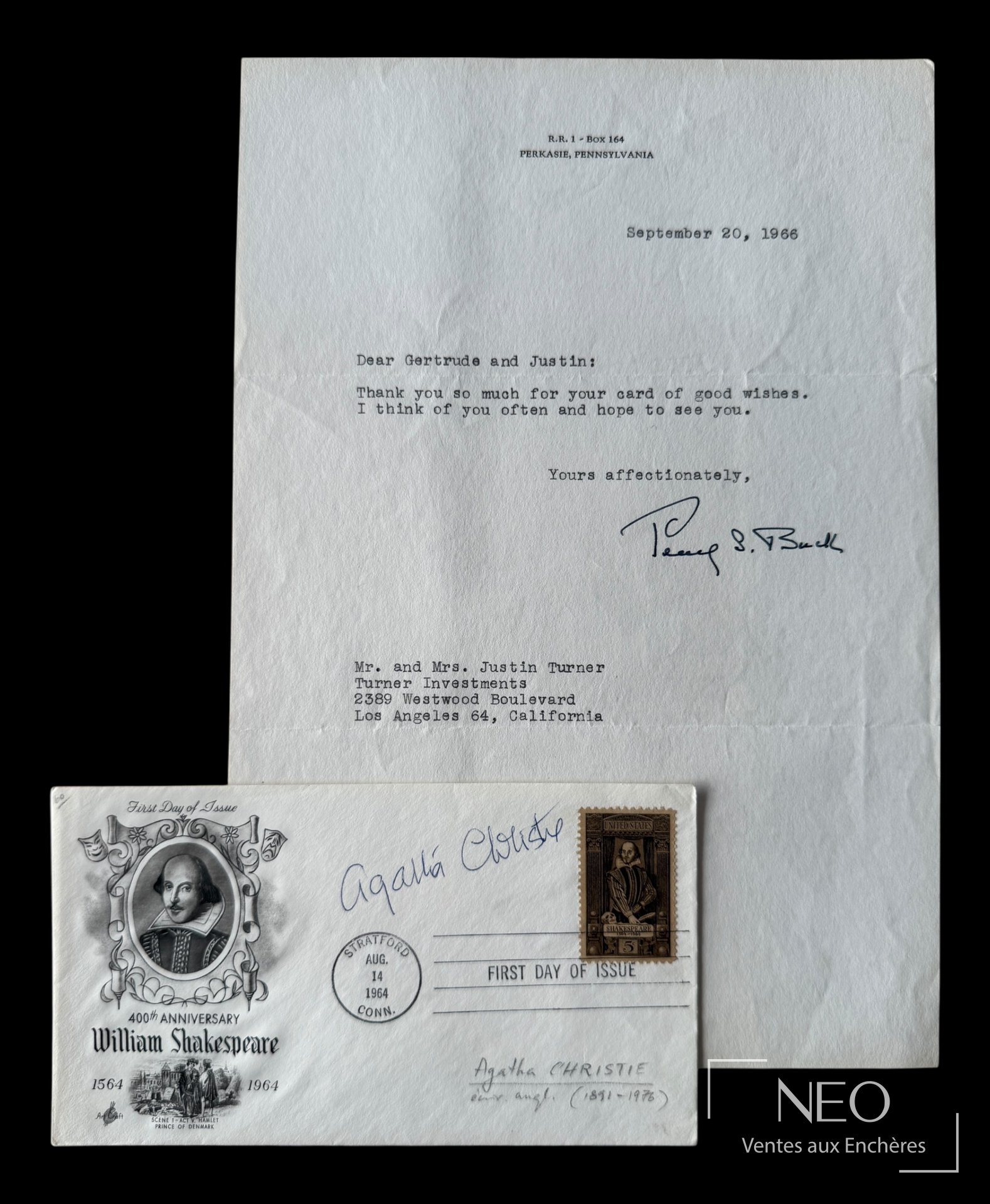Agatha Christie, enveloppe premier jour et lettre signée