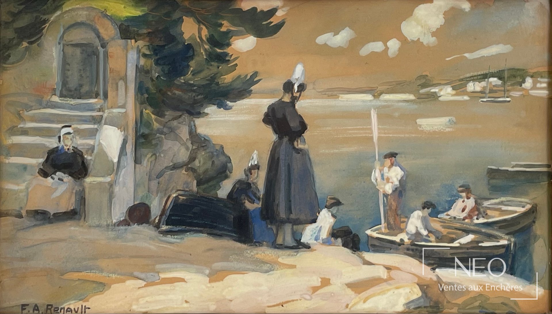 Aquarelle Les Bigoudènes d'Albert Fernand Renault