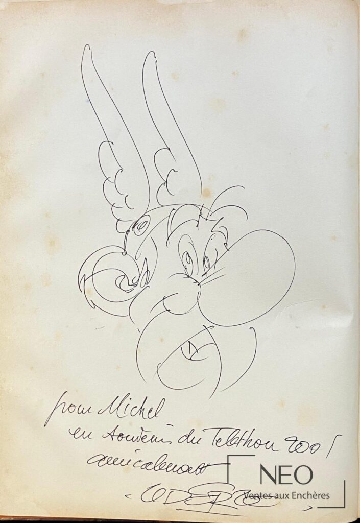 Page de dédicace d’Astérix avec dessin au trait et encre noire