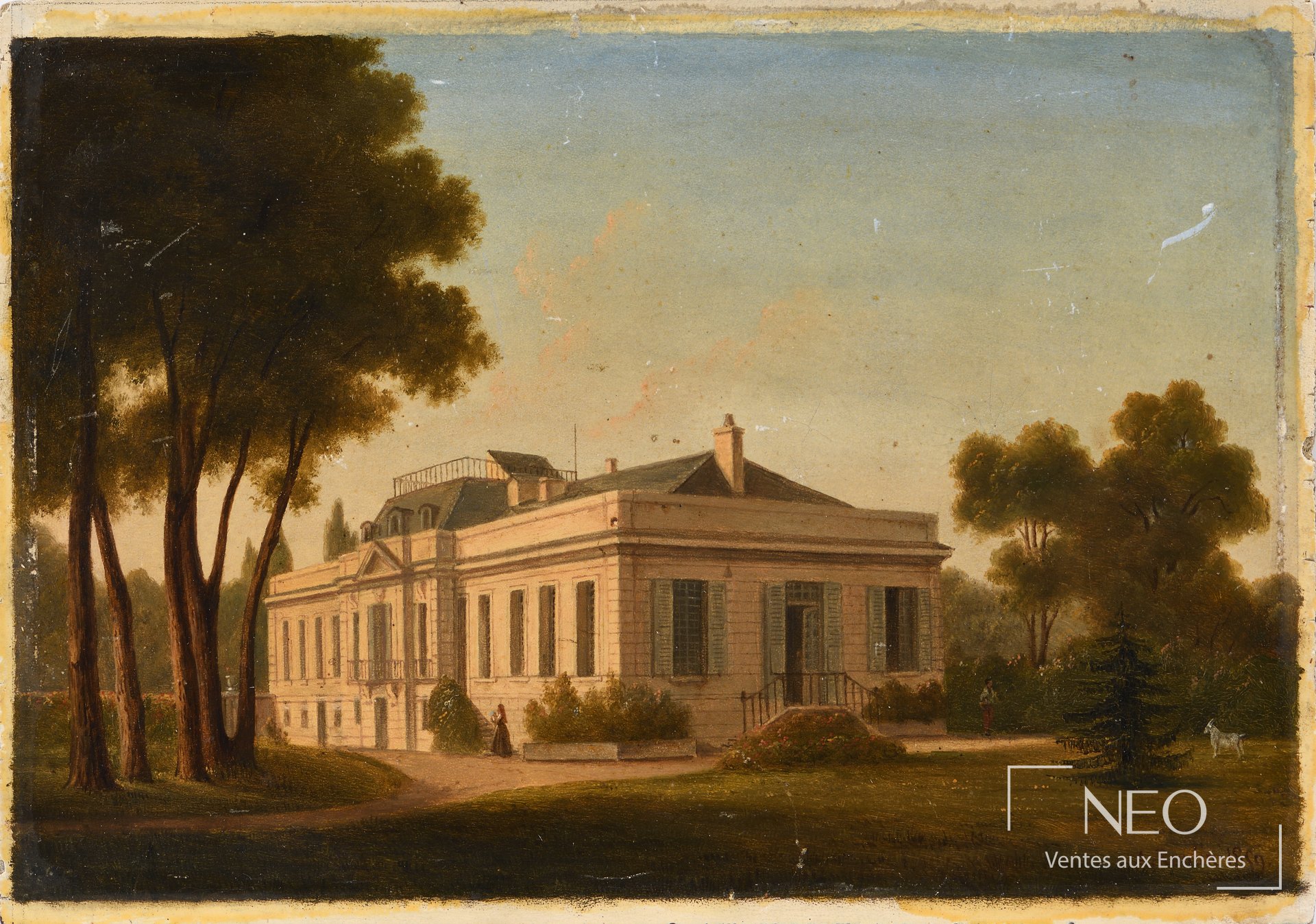 Alexandre Raulin Villa palladienne animée, huile sur panneau
