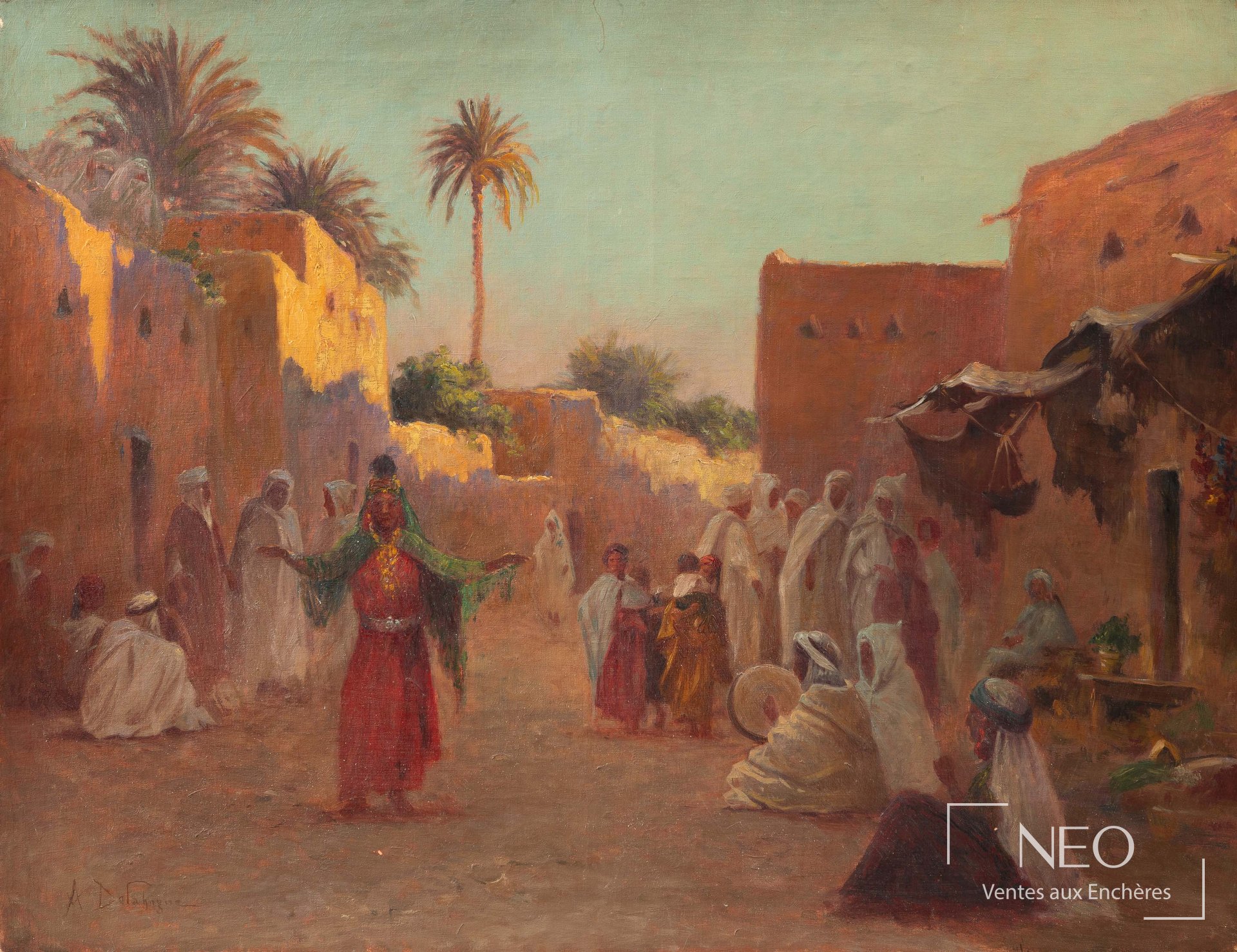 Vue d'une rue animée par Alexis Auguste Delahogue