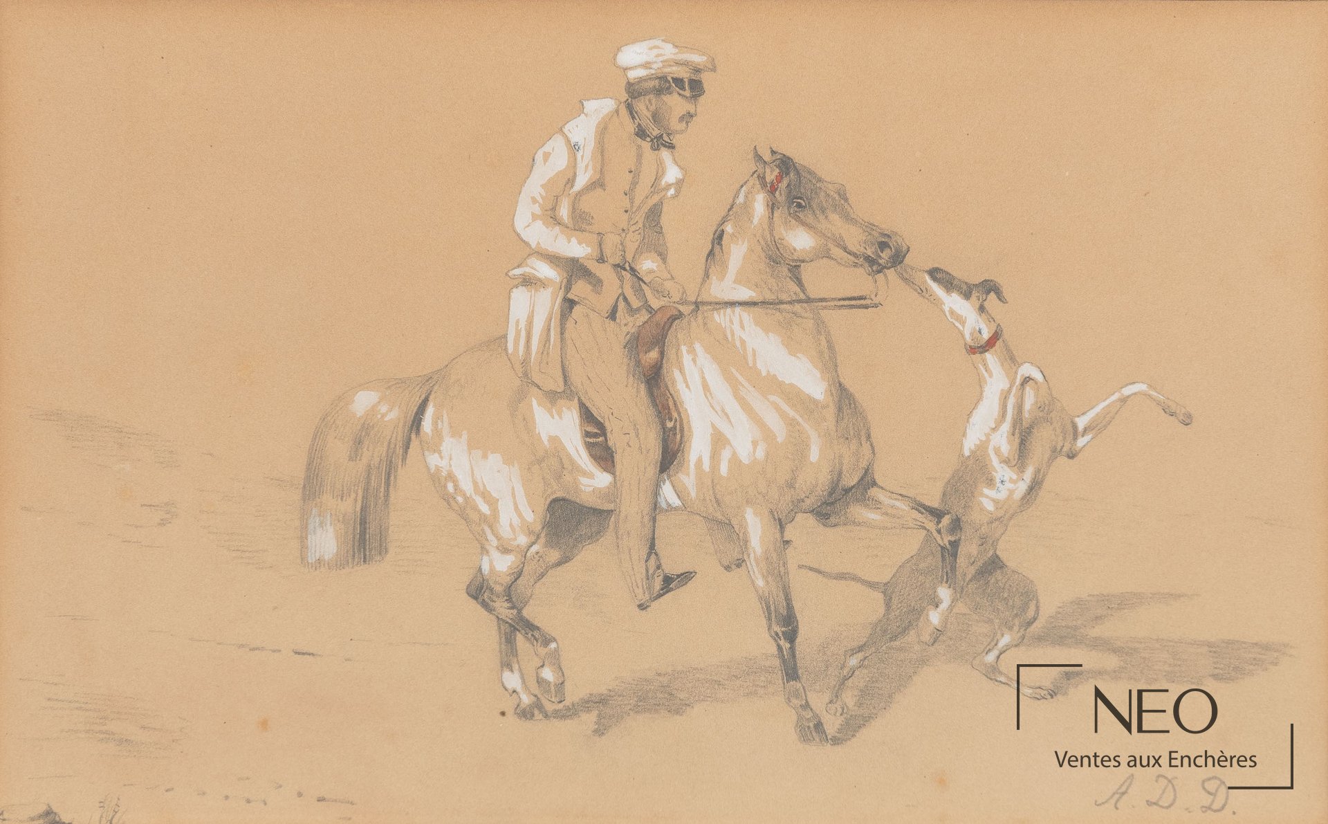 Alfred de Dreux, Le cavalier, technique mixte sur papier