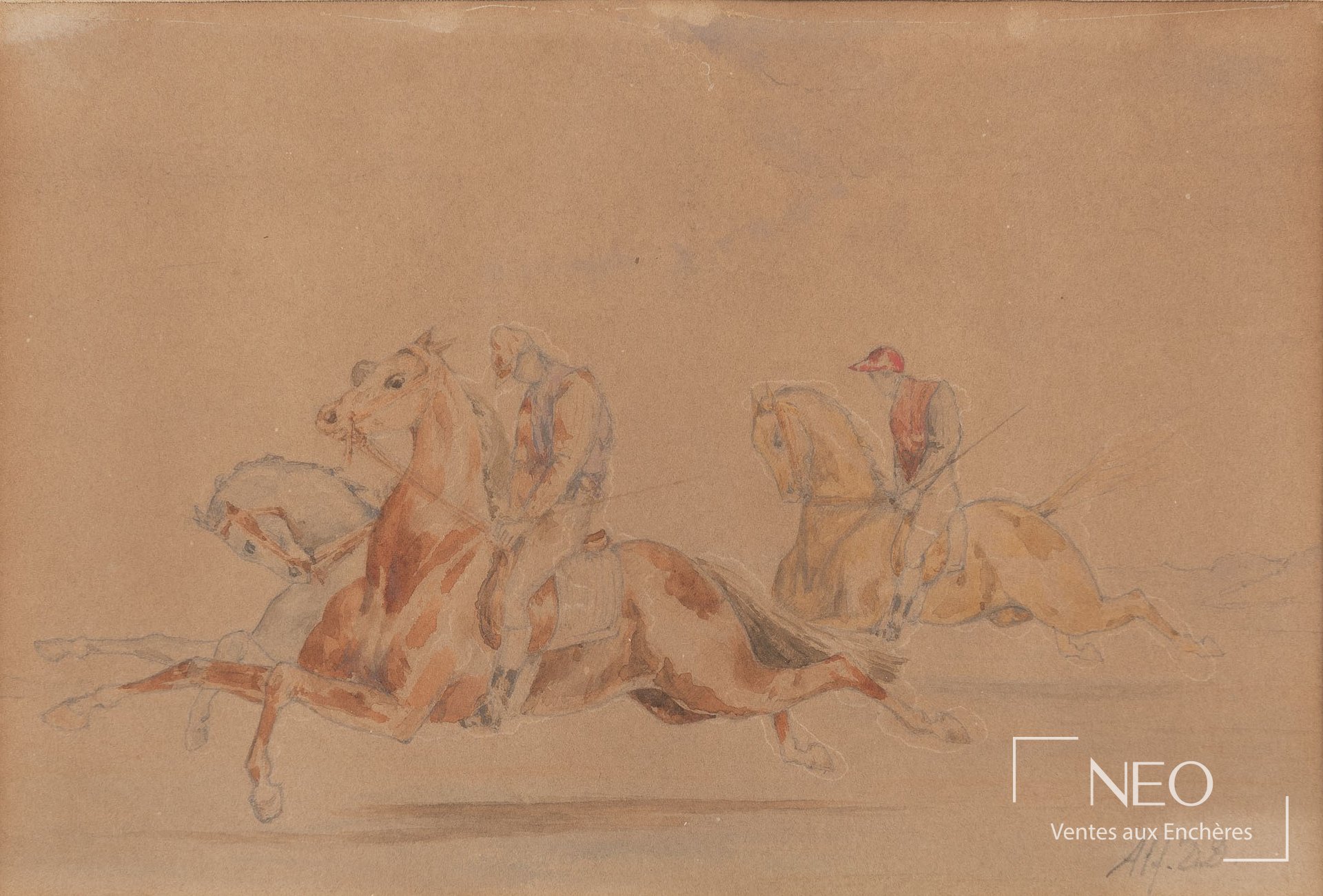 Alfred De Dreux, Course de jockeys, technique mixte sur panneau d&rsquo;isorel