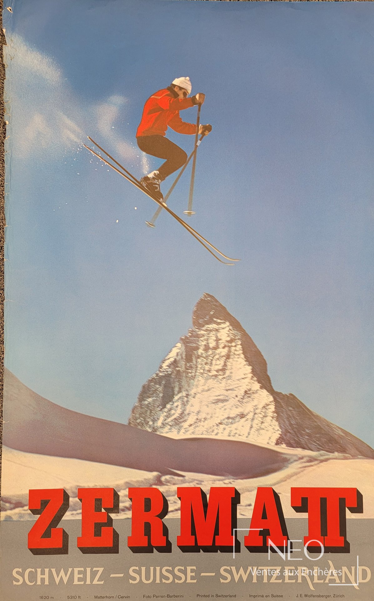 Alfred Perren-Barberini d&rsquo;après Zermat Suisse, affiche offset en couleurs, 1964