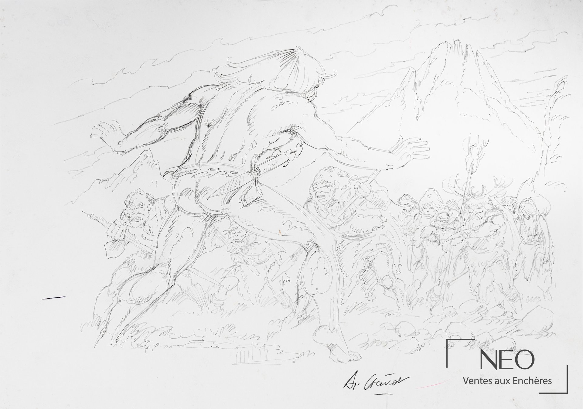André CHERET, illustration de Rahan au mine de plomb