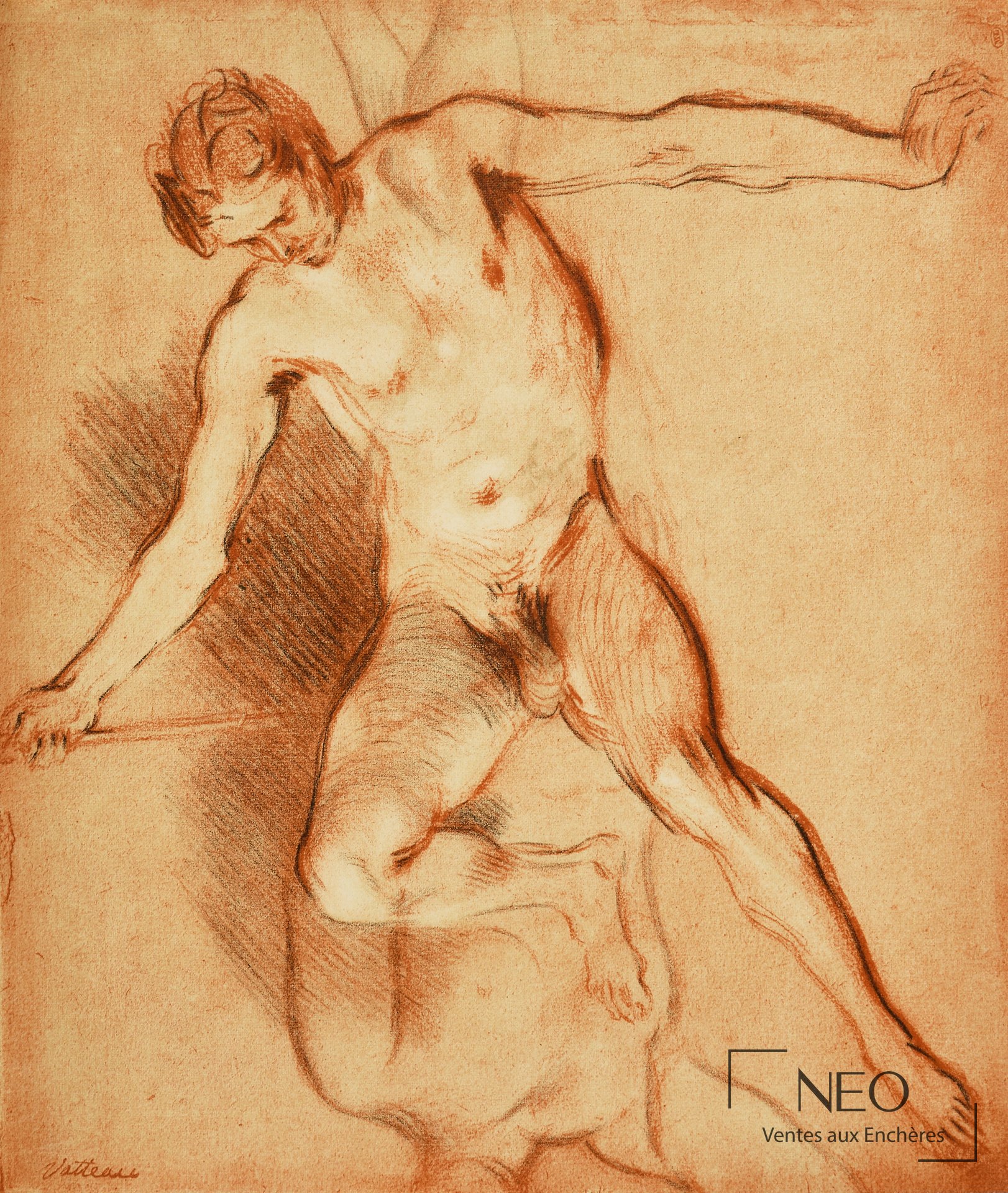 Nu masculin d'après Antoine Jean Watteau