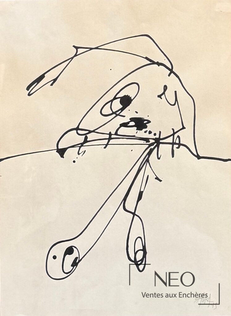 Composition abstraite à l'encre noire sur papier beige