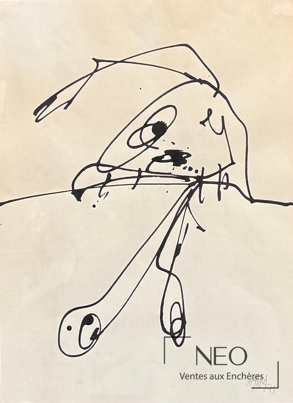 Composition d'Antonio Saura à l'encre sur papier