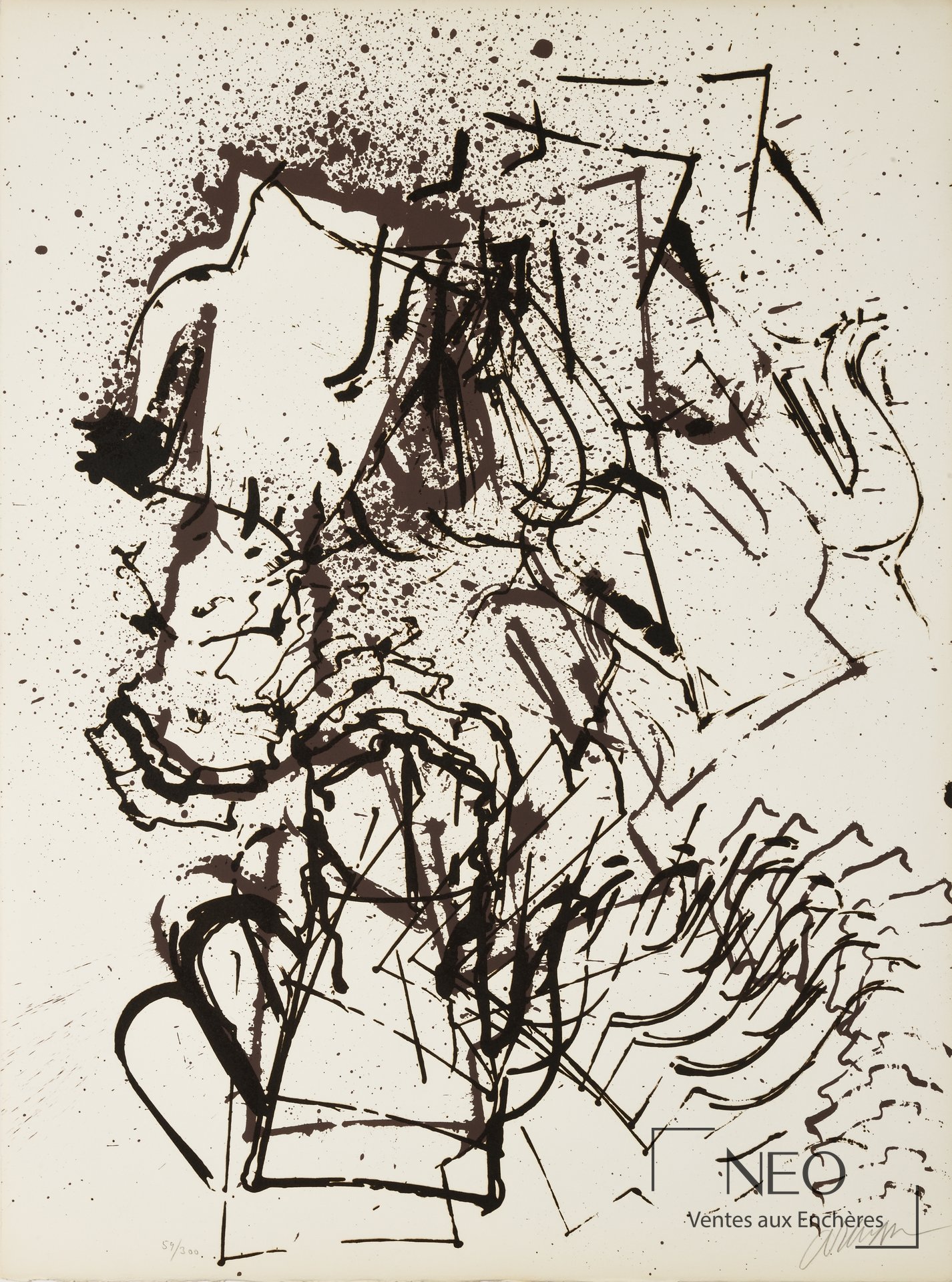Arman, Composition marron, lithographie en couleurs sur papier vélin