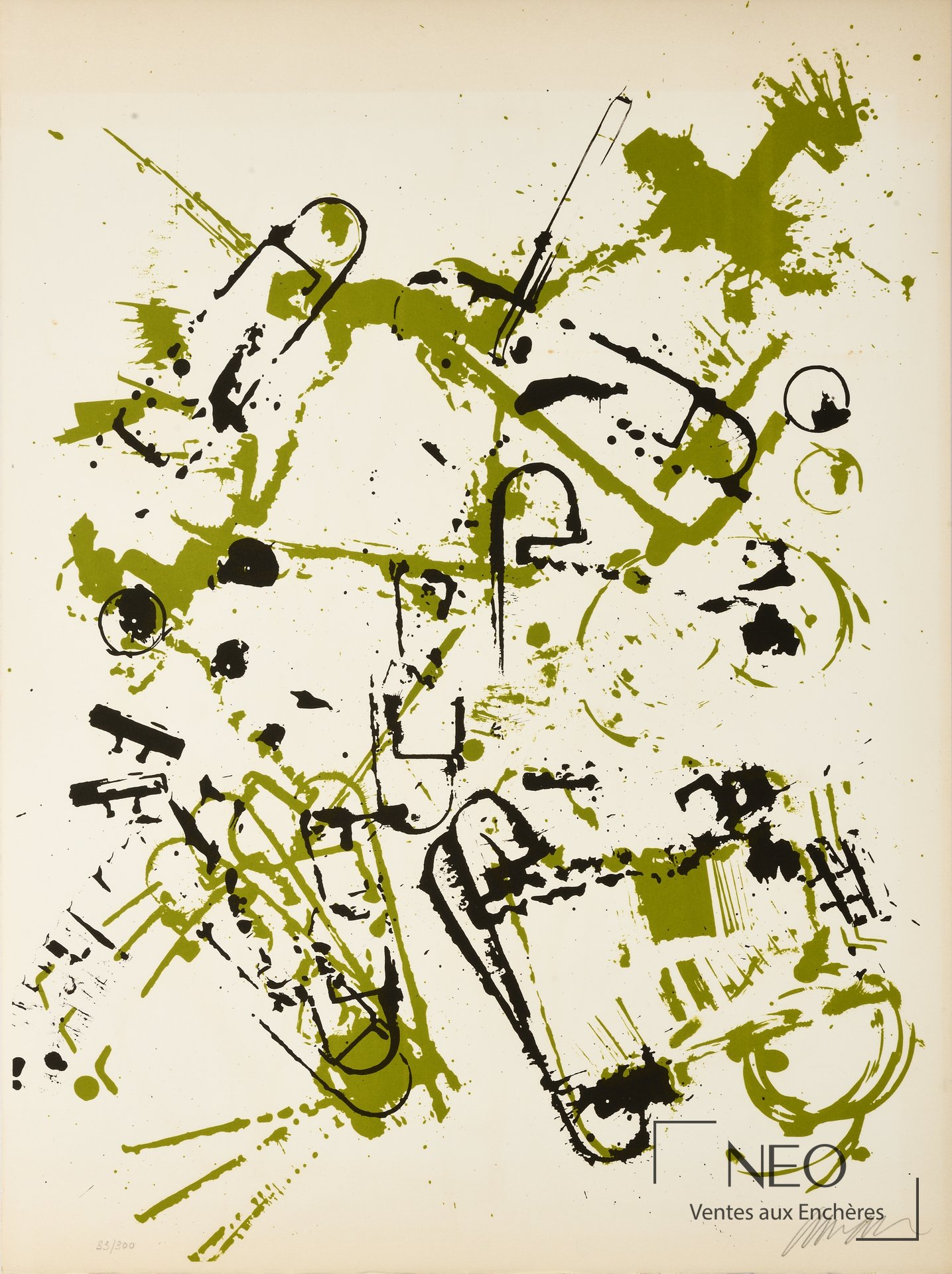 Arman, Composition noire et verte, lithographie en couleurs sur papier vélin