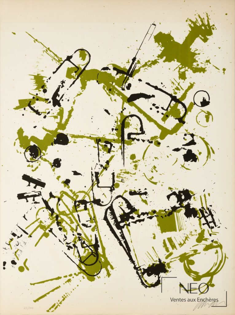 Lithographie d'Arman en noir et vert sur papier vélin