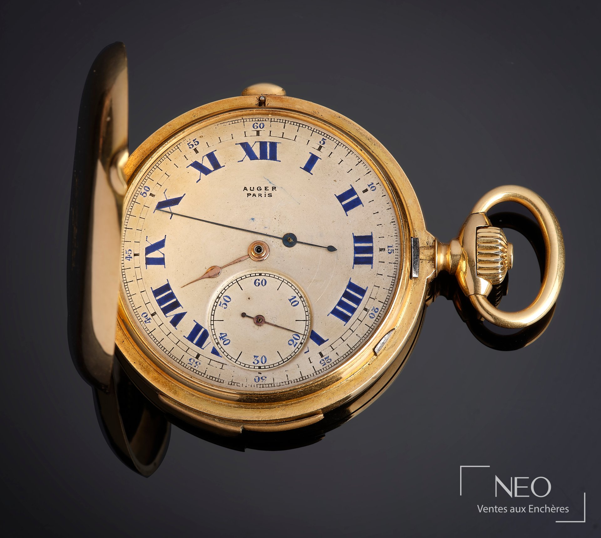 AUGER PARIS Montre de poche savonnette en or jaune 18 carats à répétition