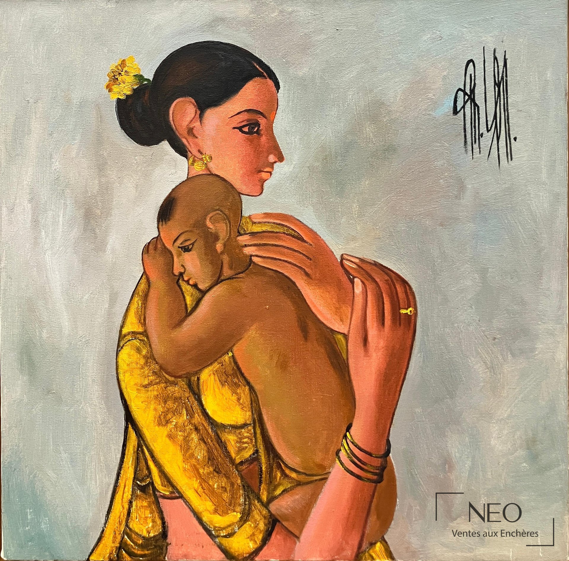 B. Prabha, Mère portant son enfant, huile sur toile