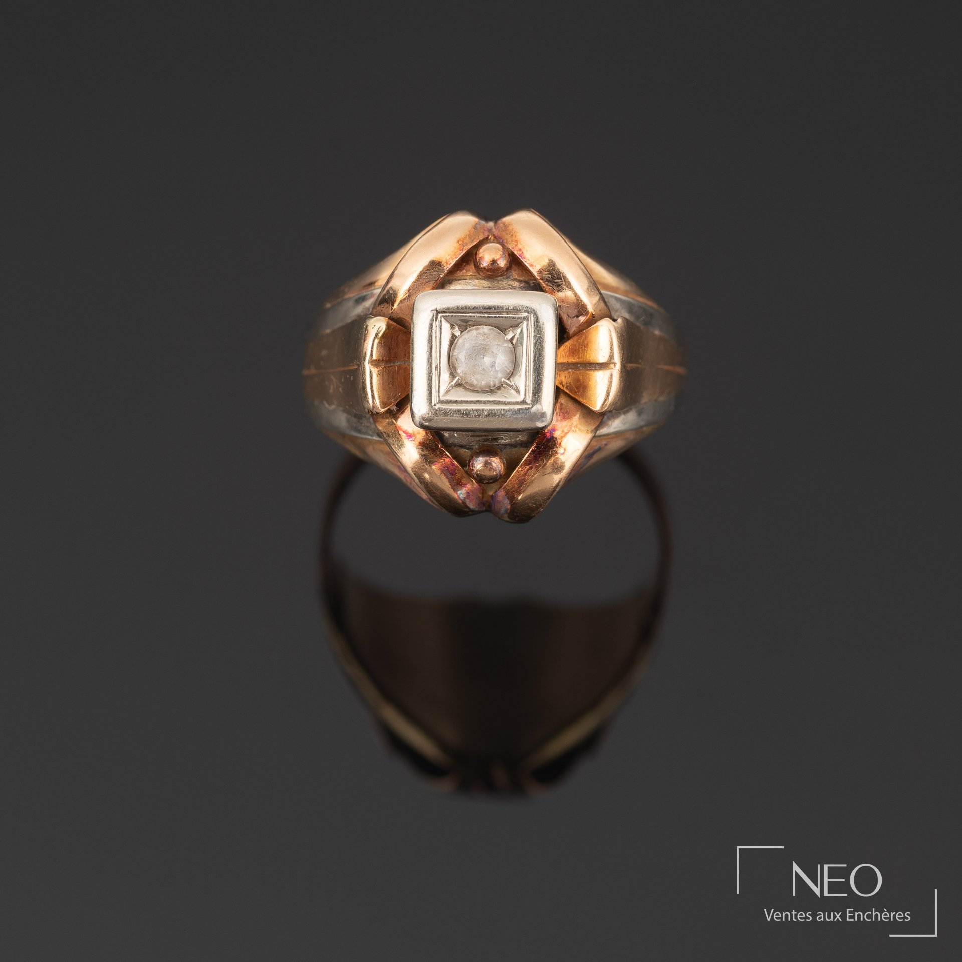 Bague en or jaune et gris 18K, diamant moderne de style géométrique