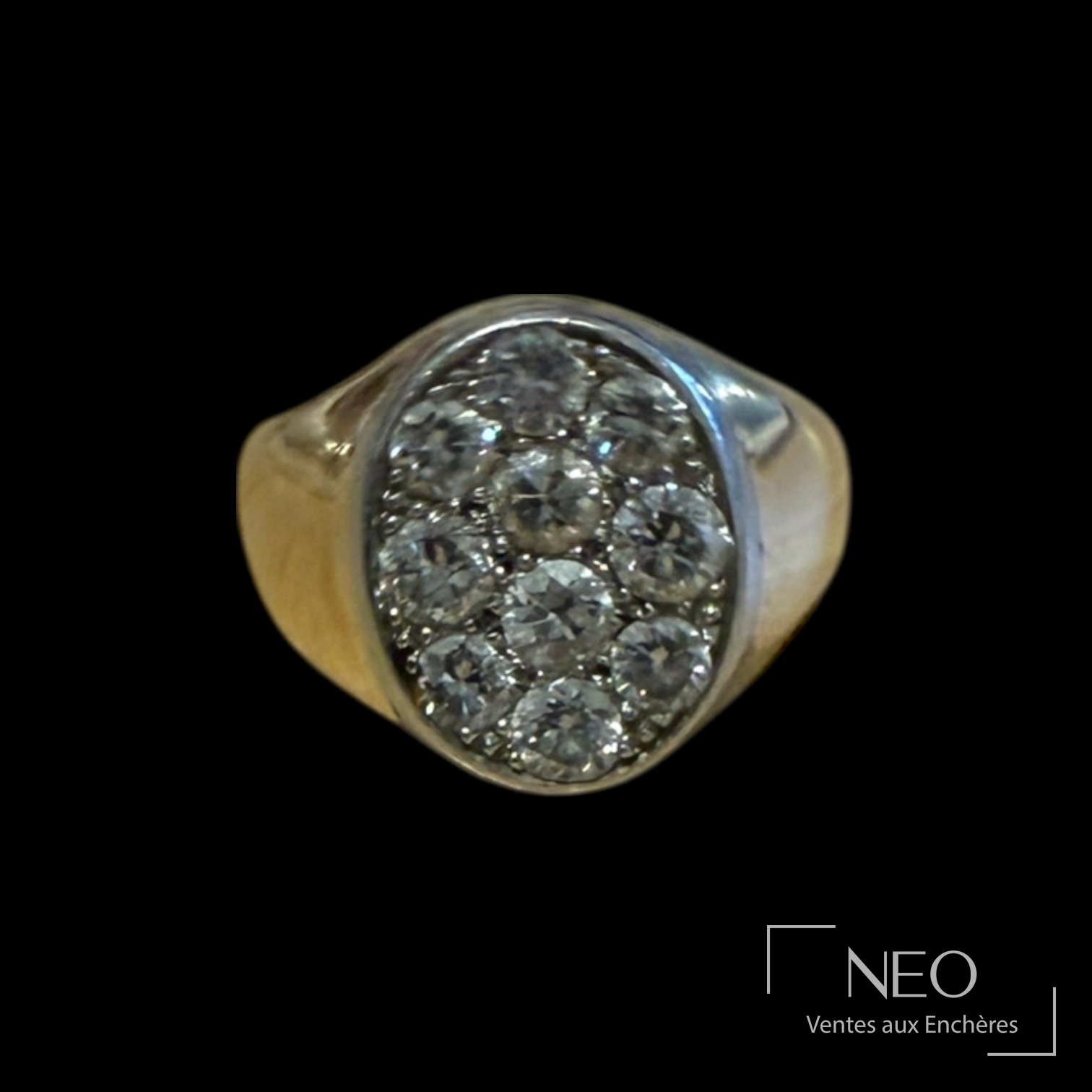Bague en or jaune 18K et platine, ornée de 10 diamants