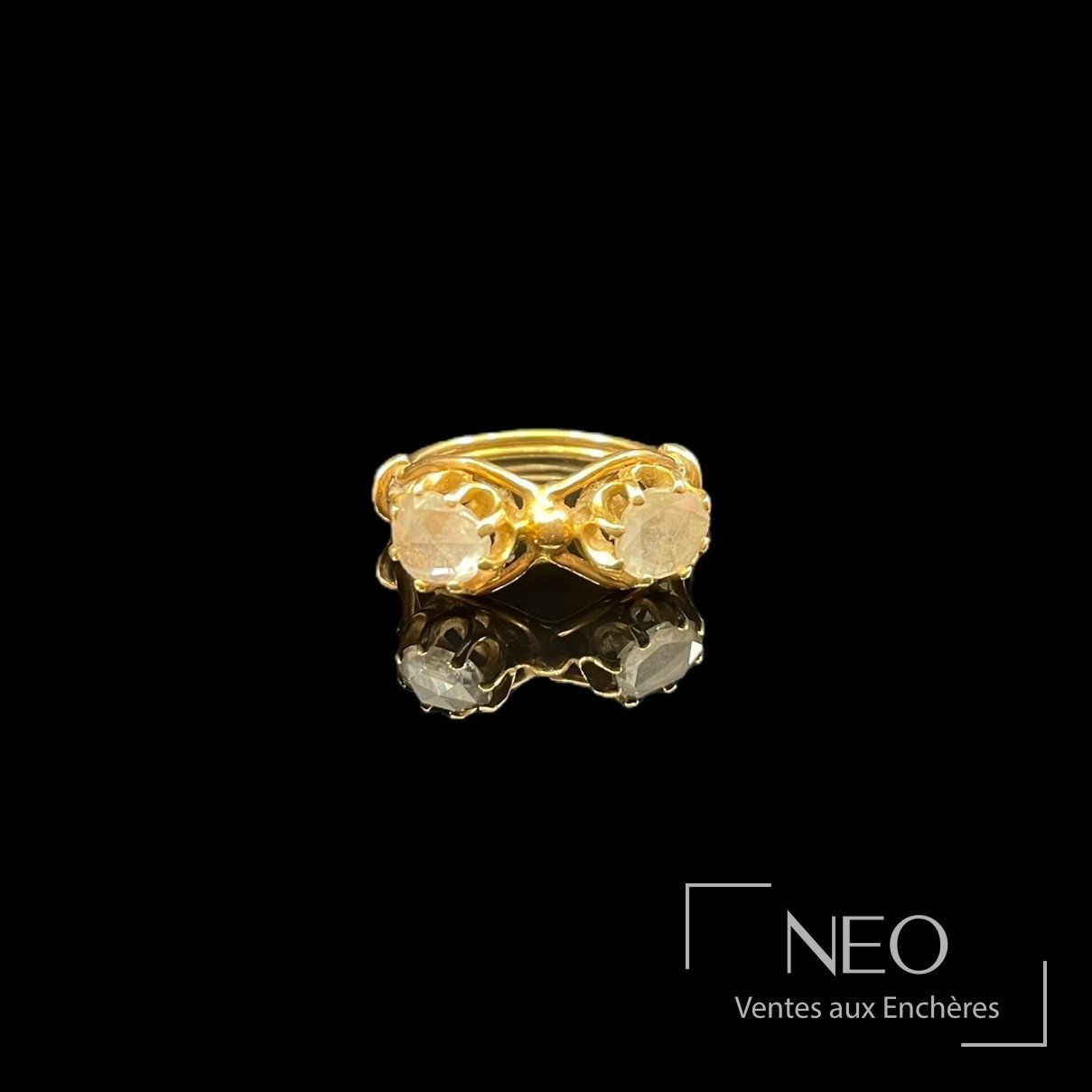 Bague Toi et Moi en or jaune 18 carats, deux diamants taille rose