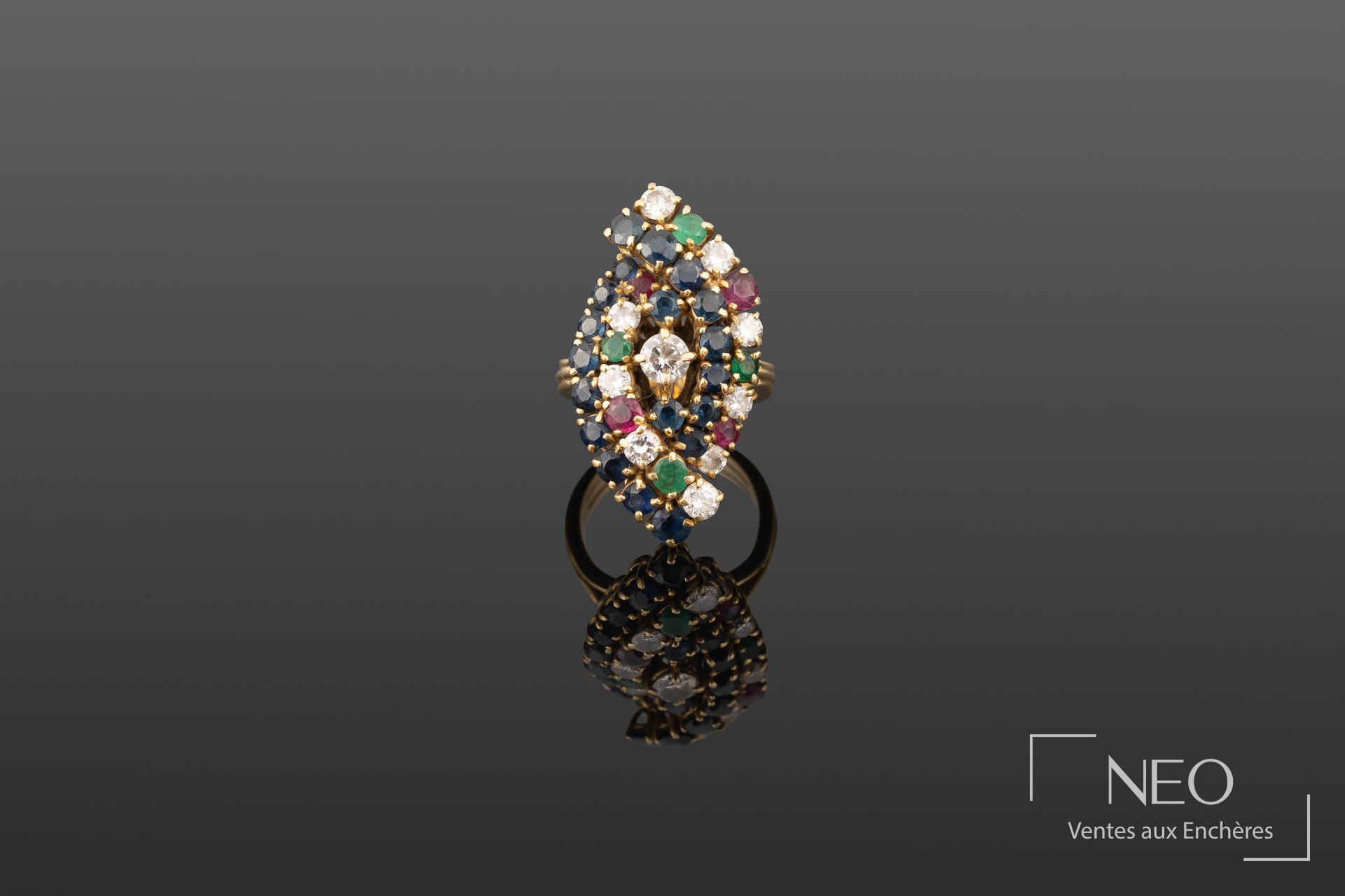 Bague Tutti Frutti en or jaune 18K et pierres de couleur