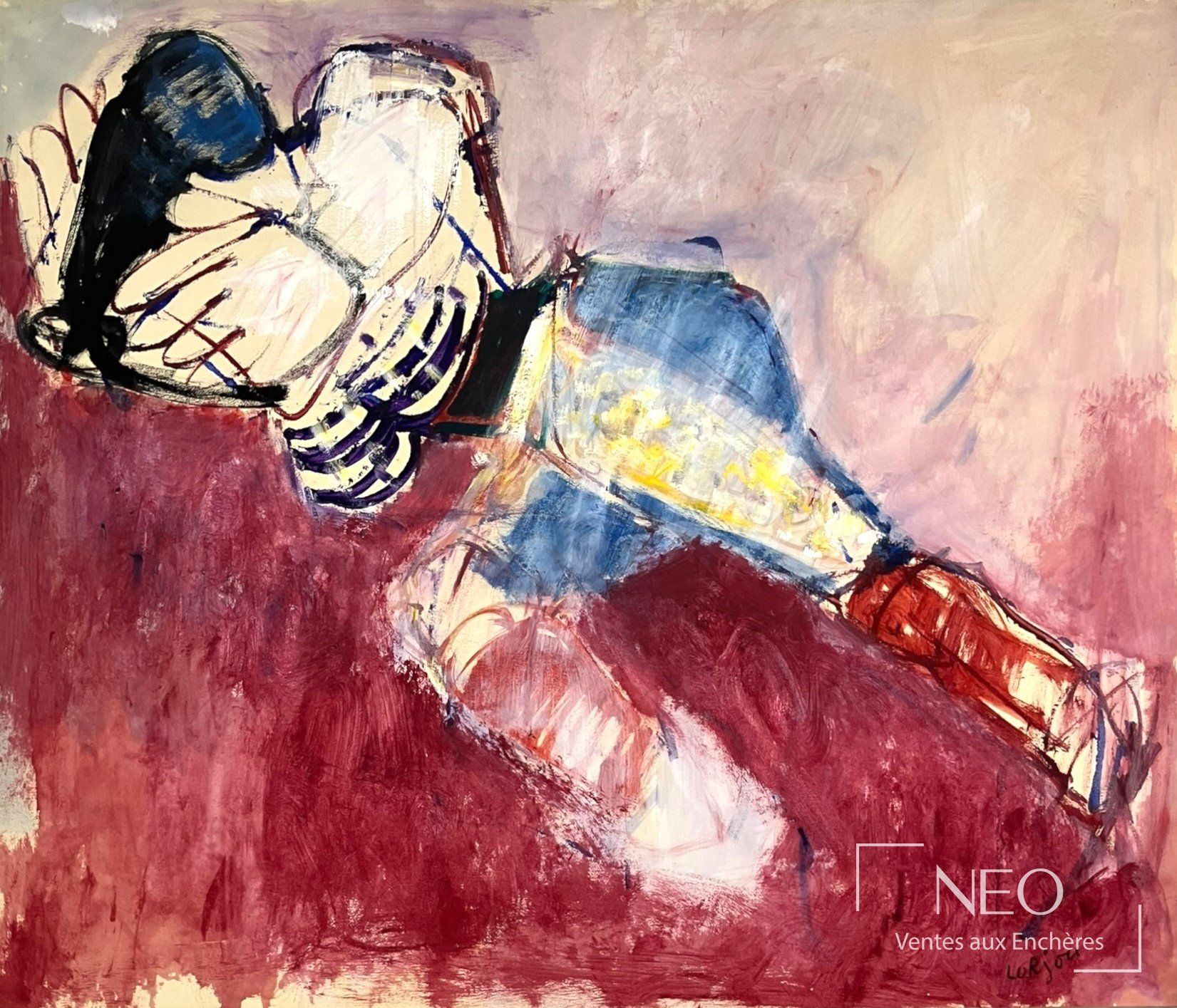 Peinture expressionniste de Bernard Lorjou montrant un torero en mouvement sur fond rouge et rose