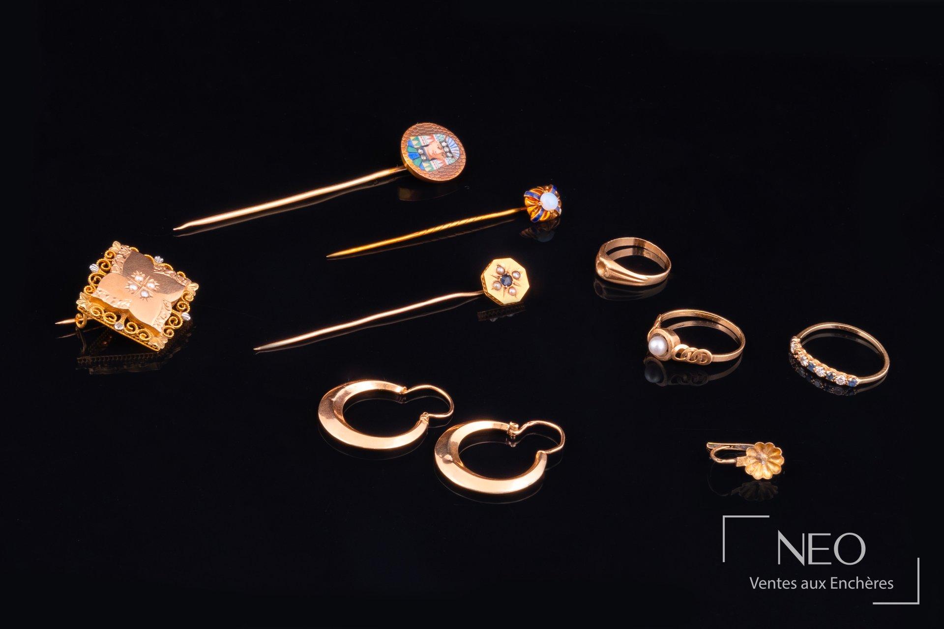 Ensemble de bijoux en or jaune et or rose 18 carats, XIXe-XXe siècle