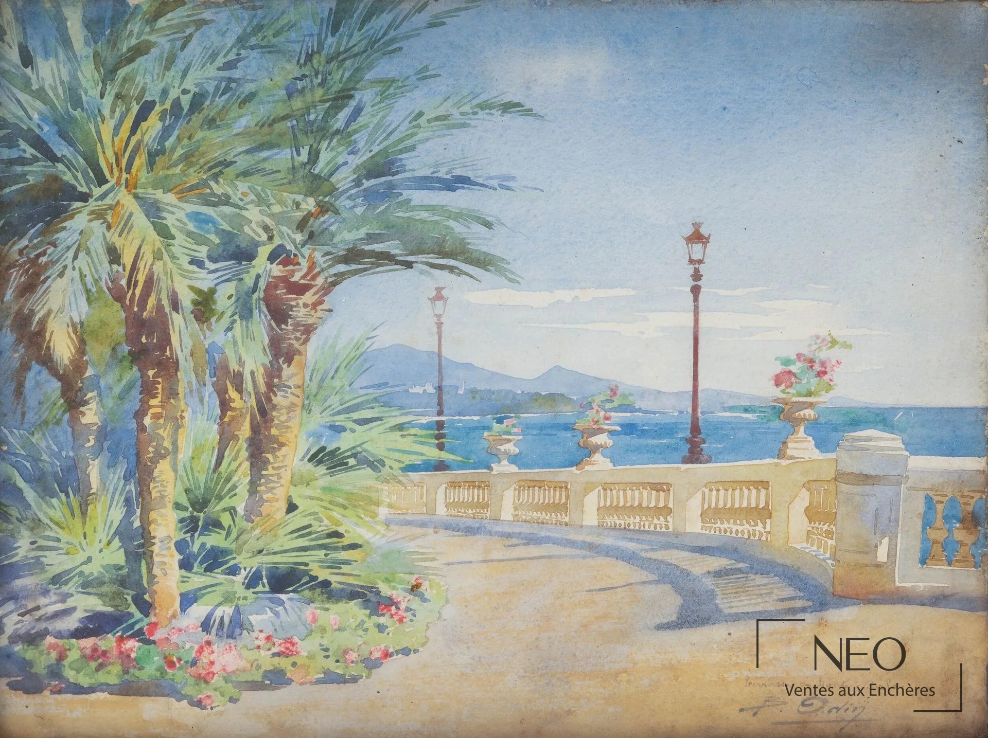 Blanche Odin, La terrasse à Monte Carlo, aquarelle sur papier