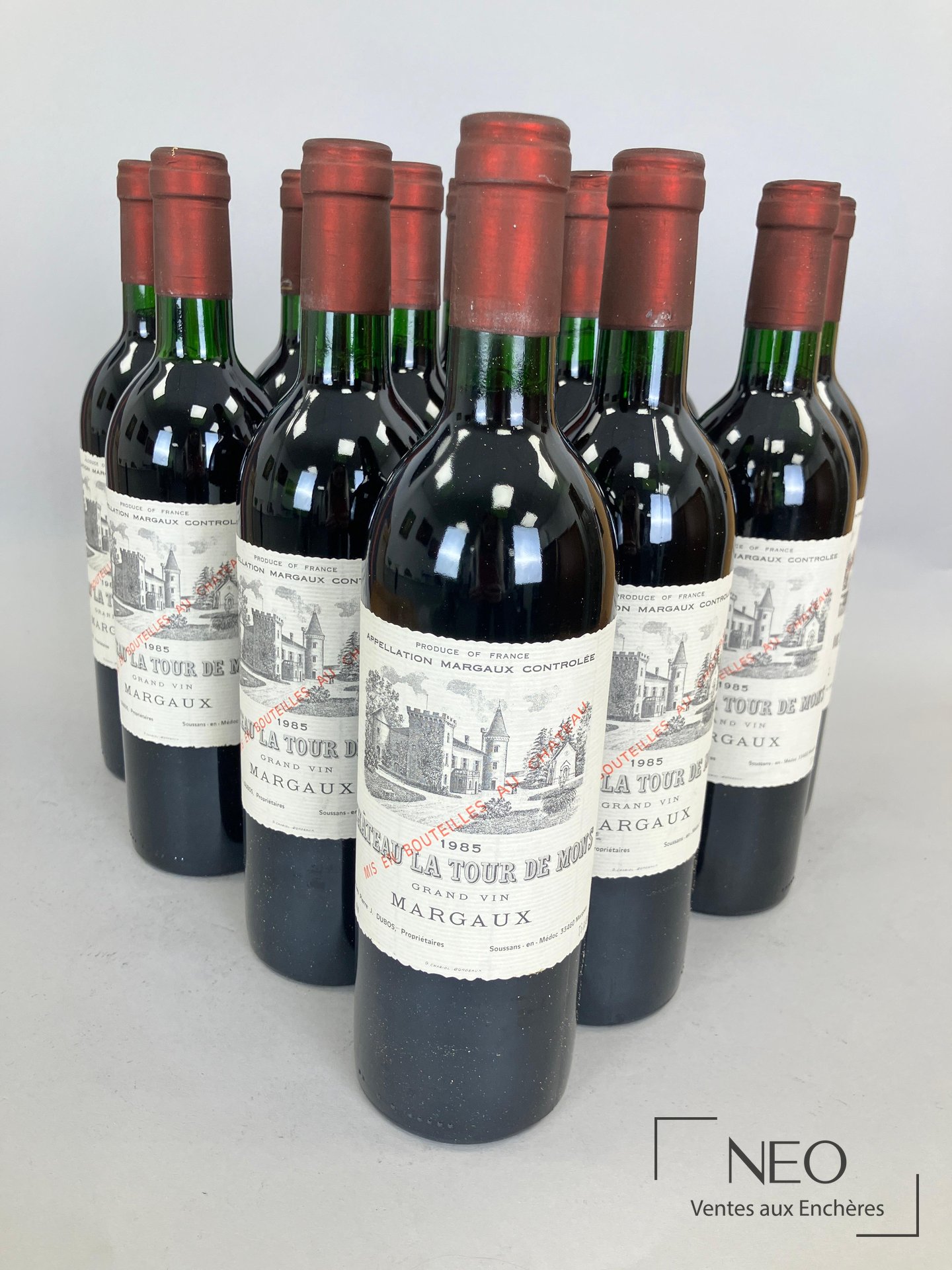 Bordeaux caisse bois d&rsquo;origine de 12 bouteilles Château La Tour de Mons 1985