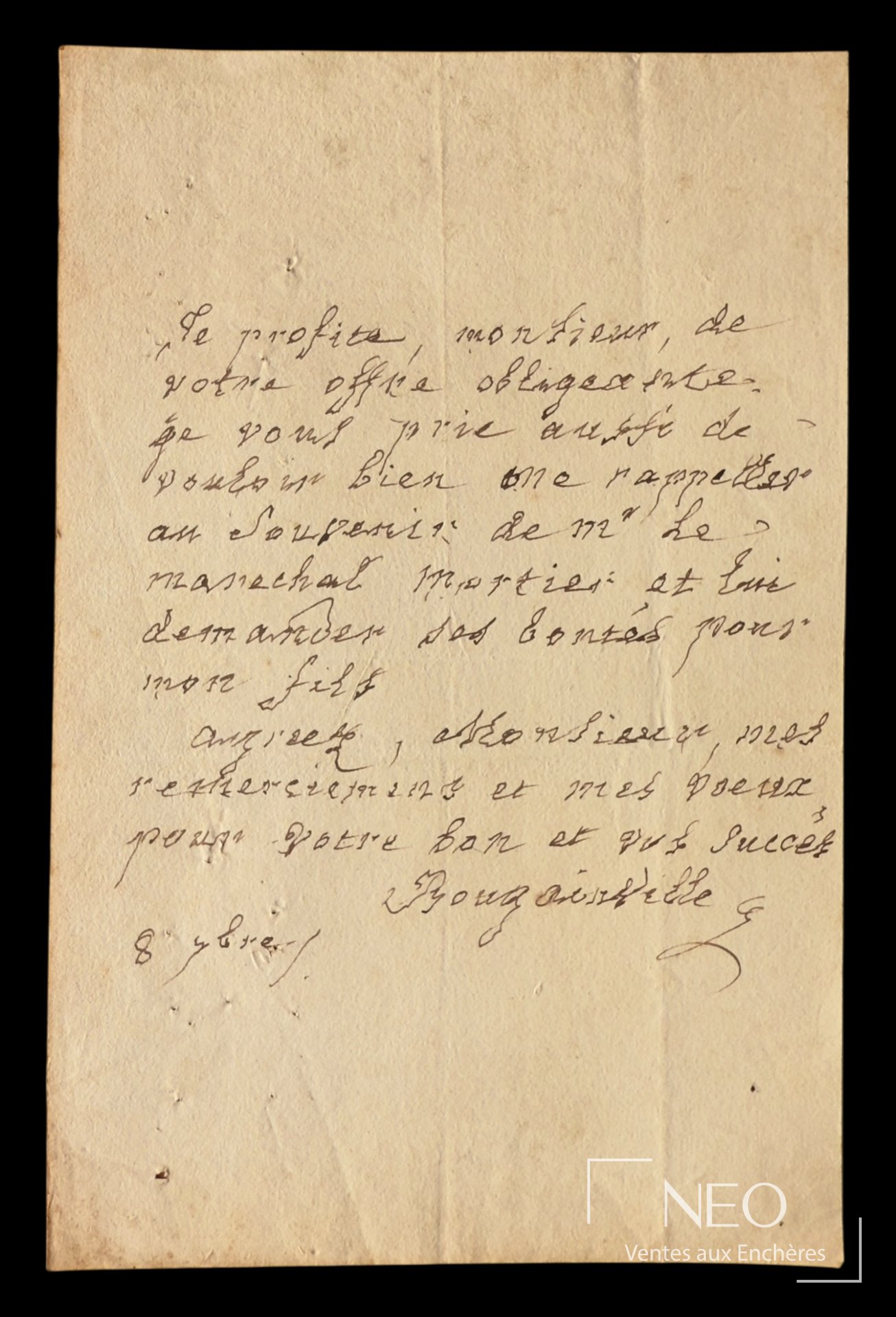 Bougainville, lettre autographe signée datée du 8 septembre