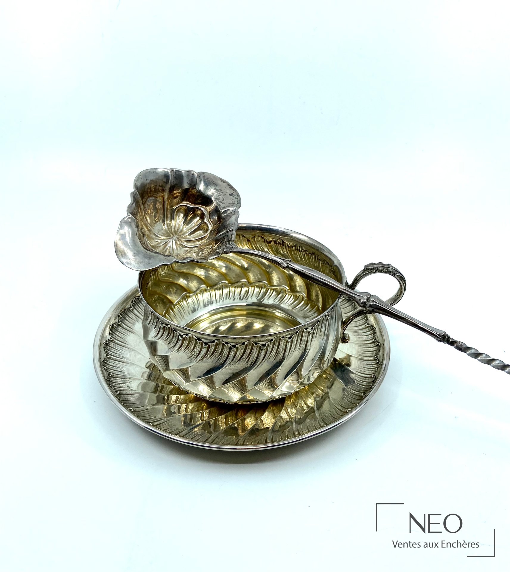 Boulanger tasse de mariage en argent, coupelle et louche