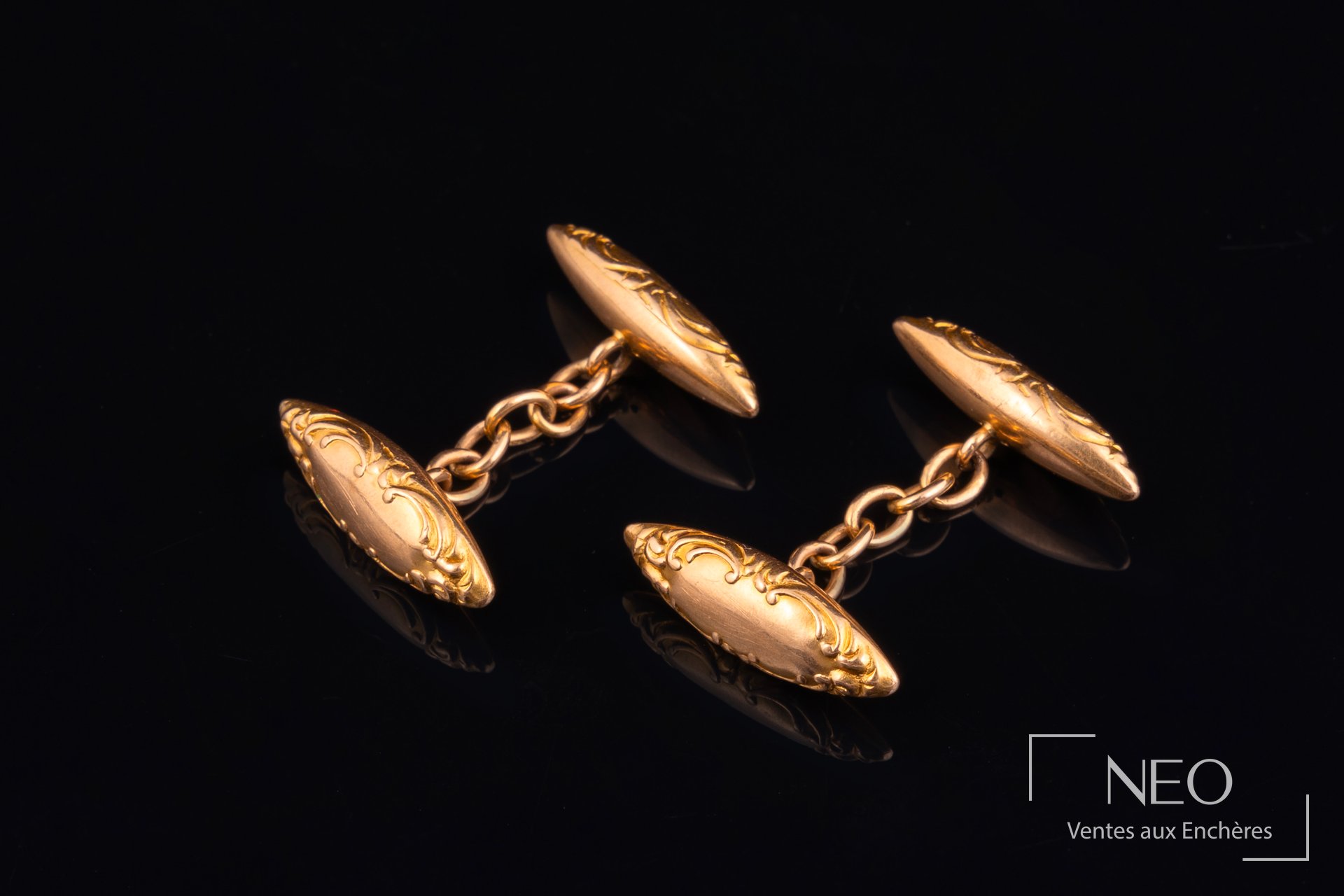 Boutons de manchette en or jaune 18 carats, paire