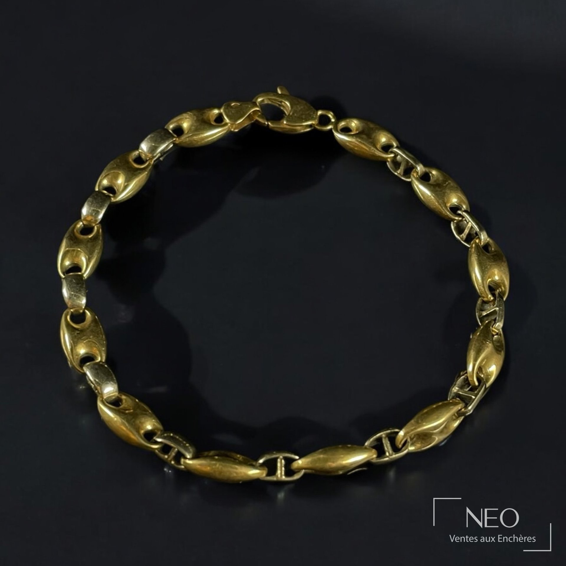 Bracelet en or jaune et gris 18 carats à maille grain de café