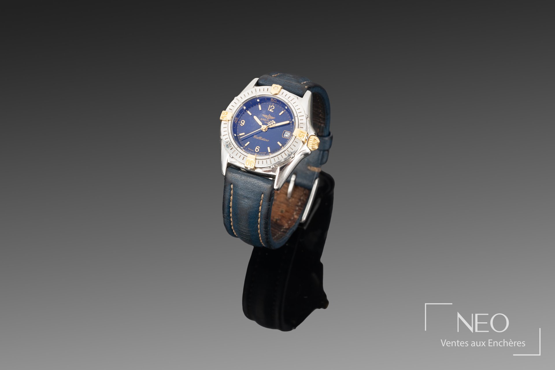Montre Breitling Callistino au cadran bleu avec bracelet cuir bleu