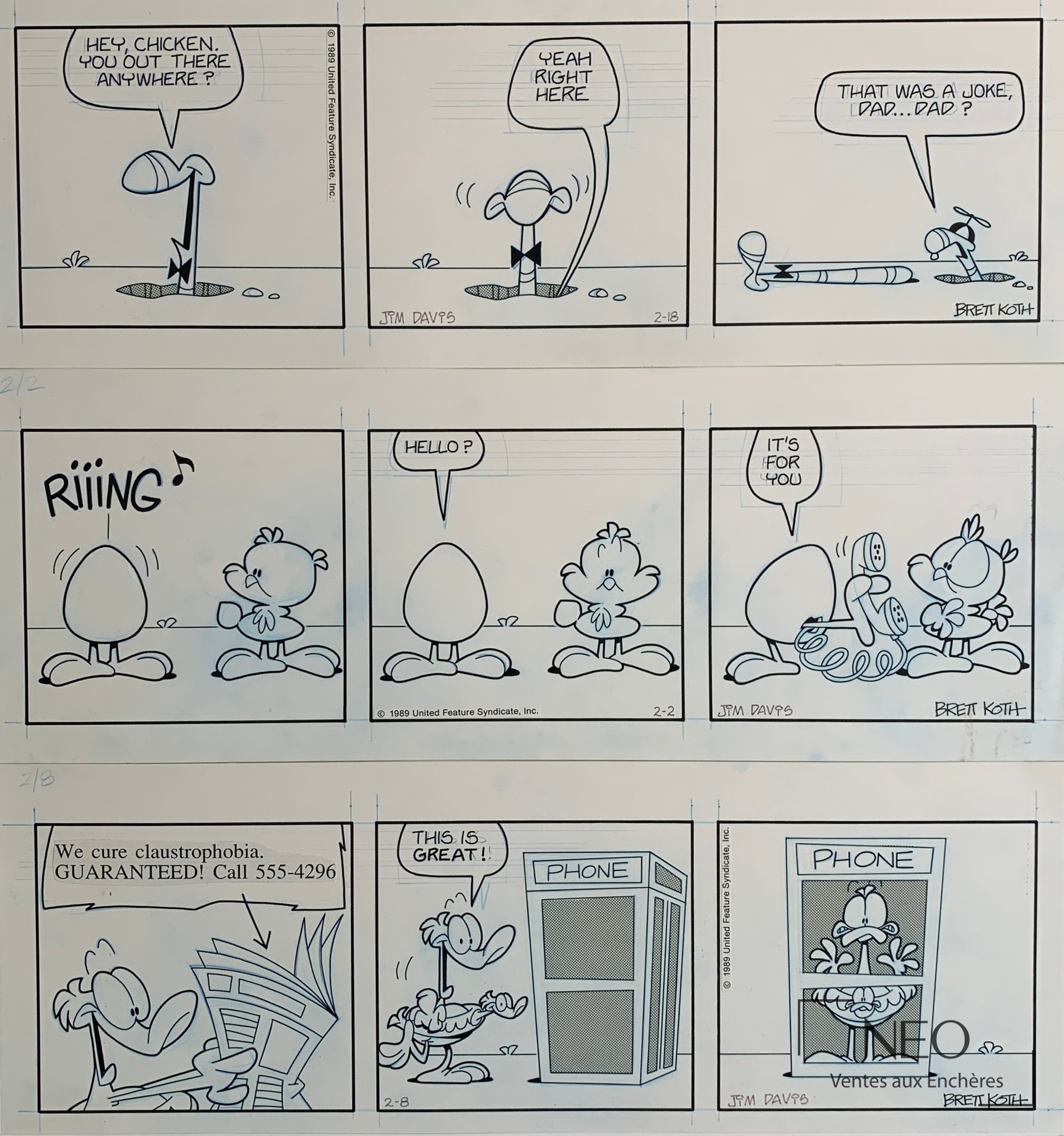 Brett Koth et Jim Davis US Acres, planche originale de bande dessinée encadrée