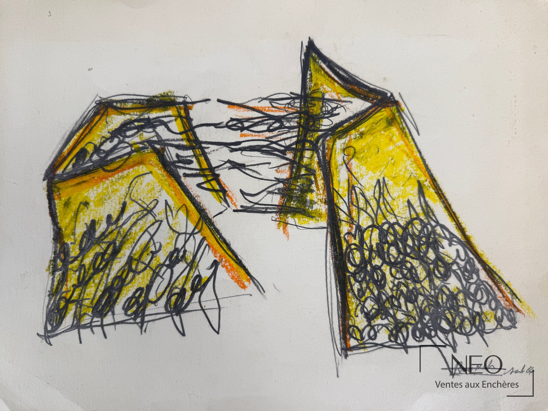 Brigitte Nahon, Composition, technique mixte sur papier, 1986