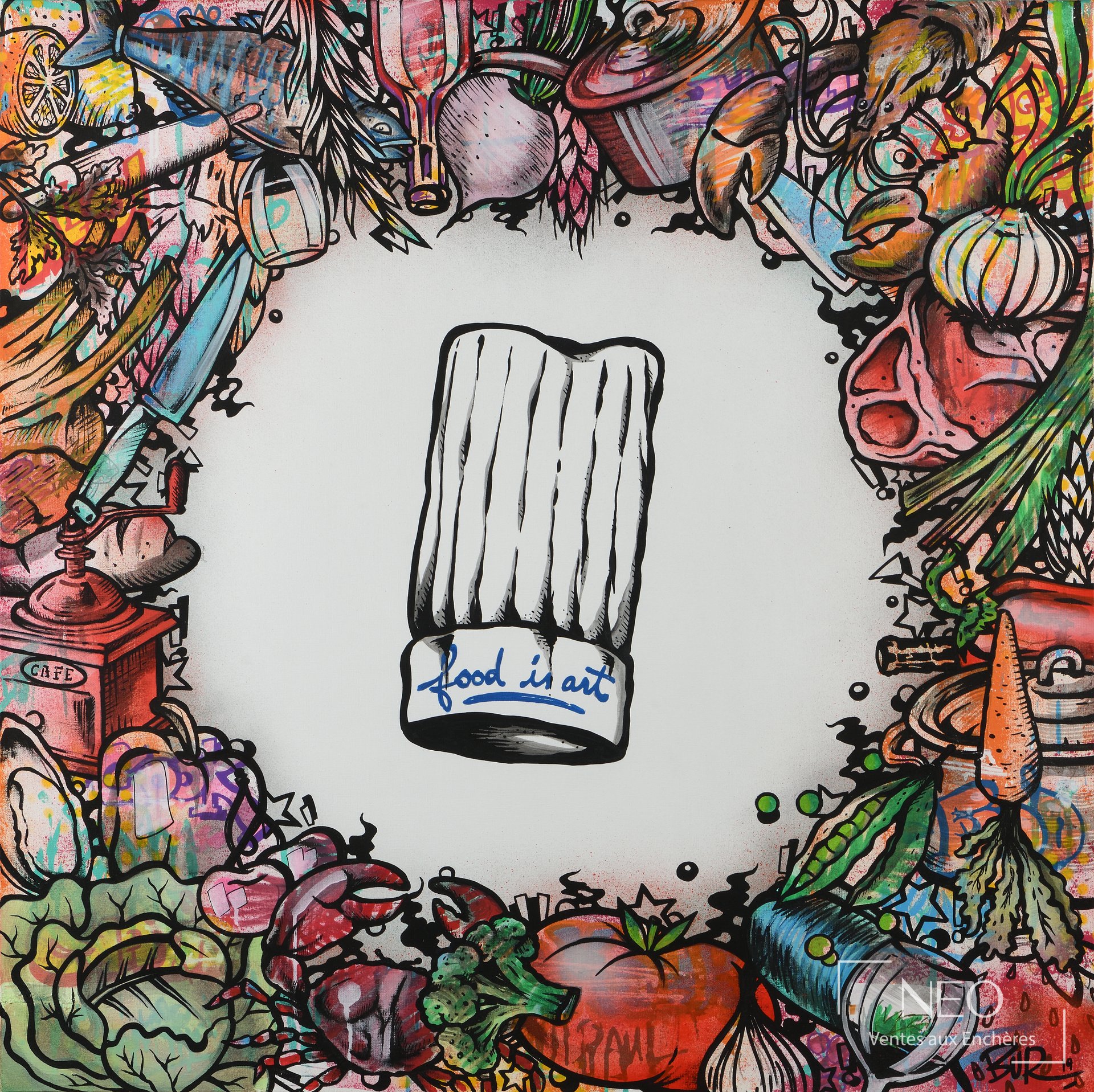 BUR Food is Art, acrylique, spray et marqueur sur toile, 2019
