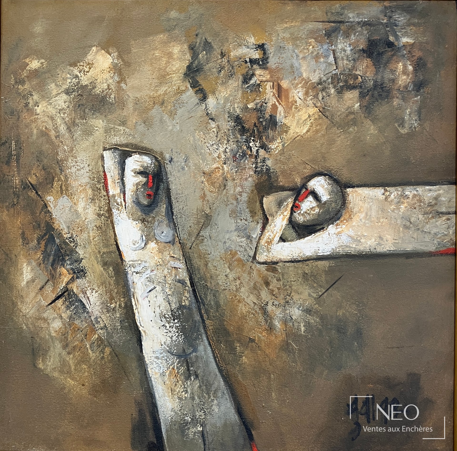Buwa Shete, Composition à deux figures, huile sur toile