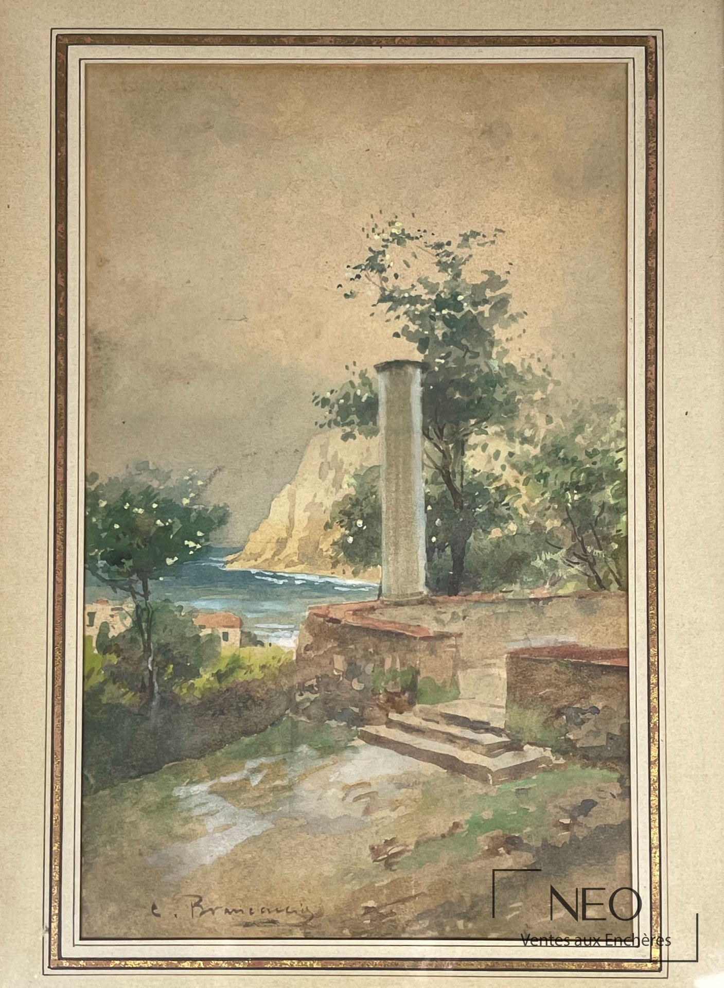 Carlo Brancaccio, Vue de Naples, aquarelle sur papier