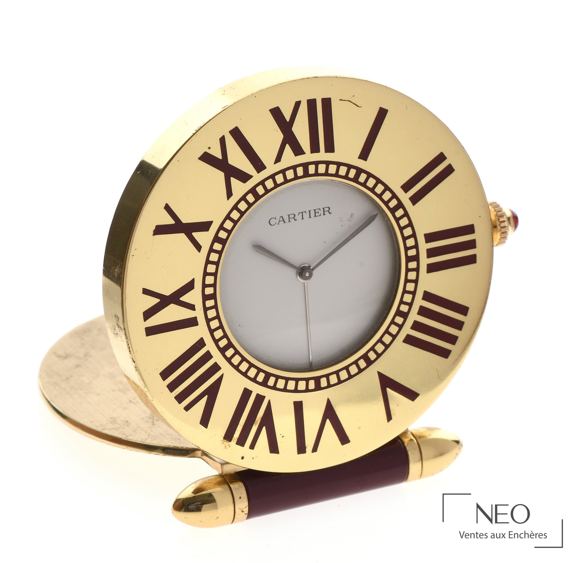 Cartier pendulette en métal doré à mouvement quartz