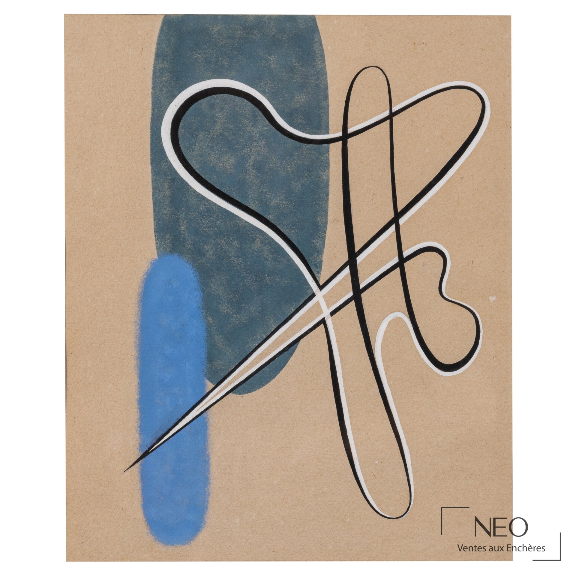Cesar Domela Composition bleue, gouache et encre sur papier
